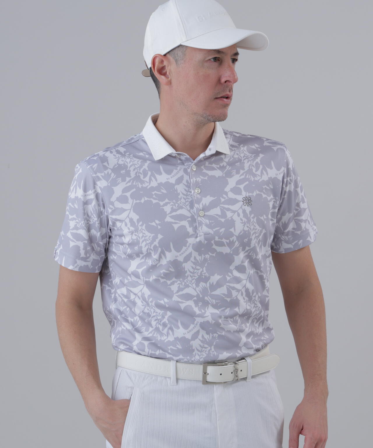 吸水速乾】COOLMAXシャドーボタニカルプリント半袖ポロシャツ (MENS