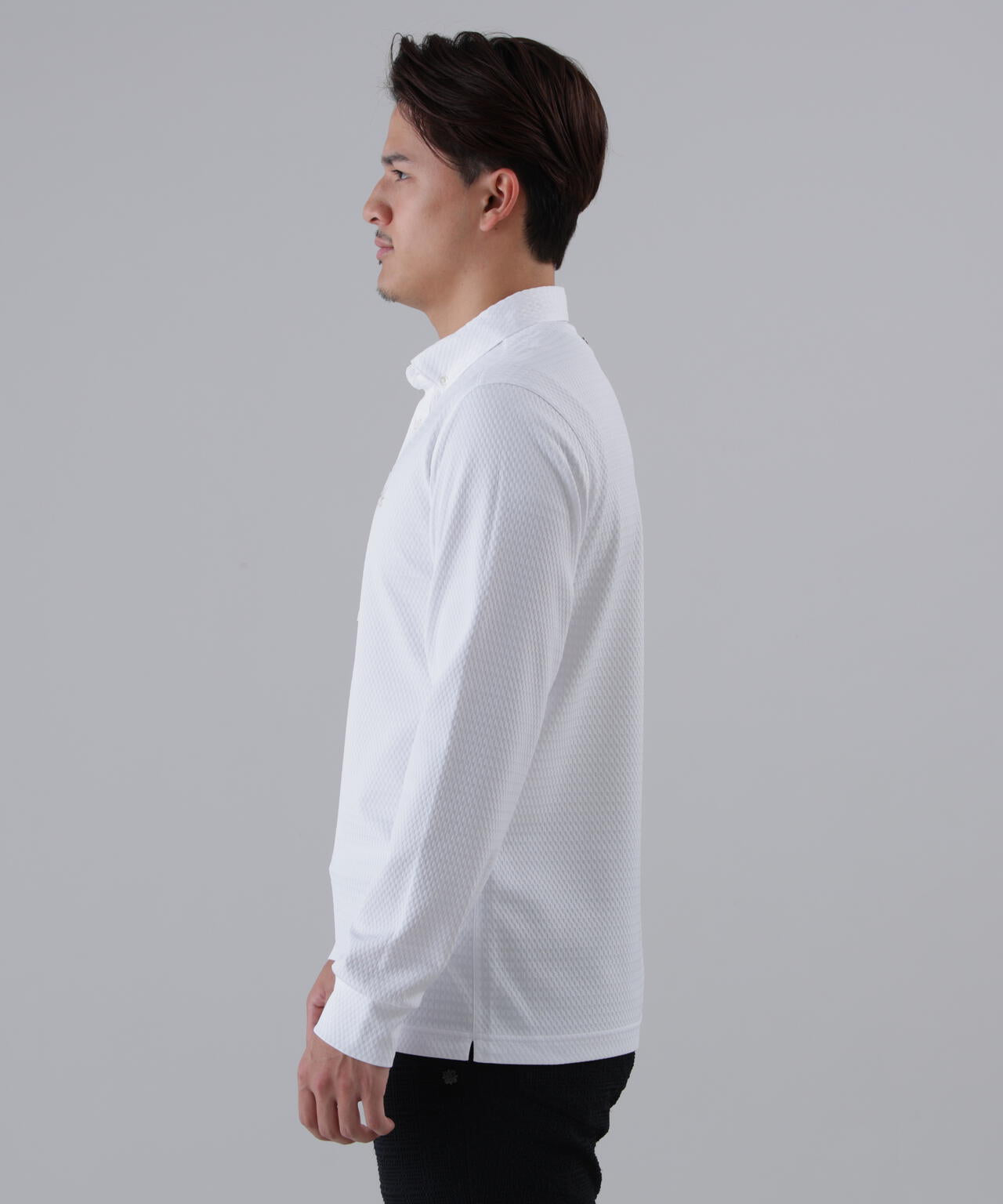 格子ジャガード長袖シャツ (MENS)