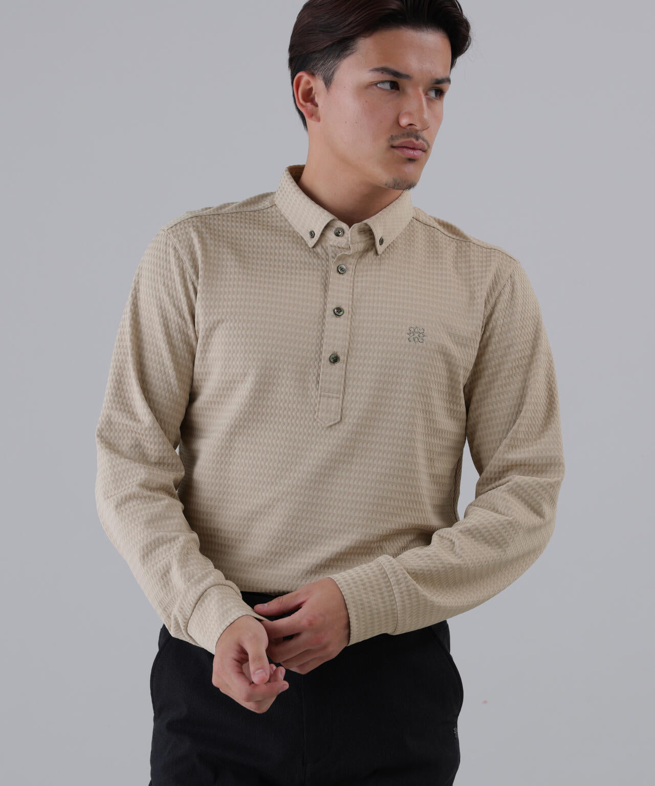 格子ジャガード長袖シャツ (MENS)