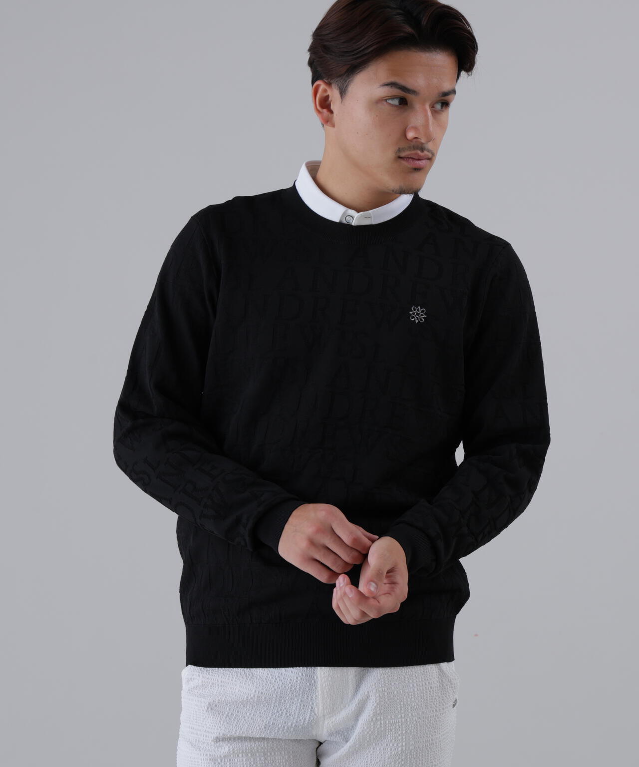 ダブルロゴジャガードクルーネックニットプルオーバー (MENS)