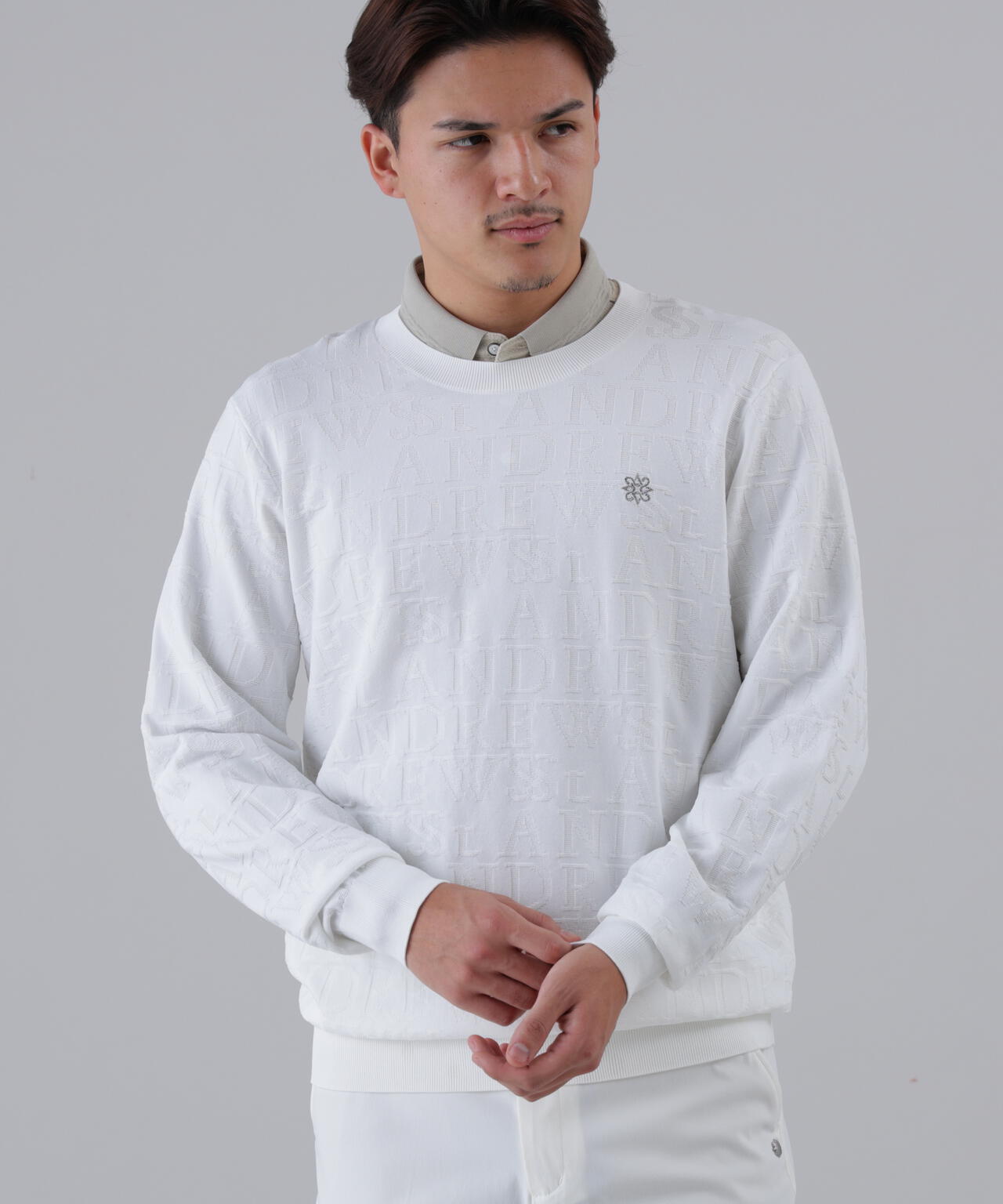 ダブルロゴジャガードクルーネックニットプルオーバー (MENS)