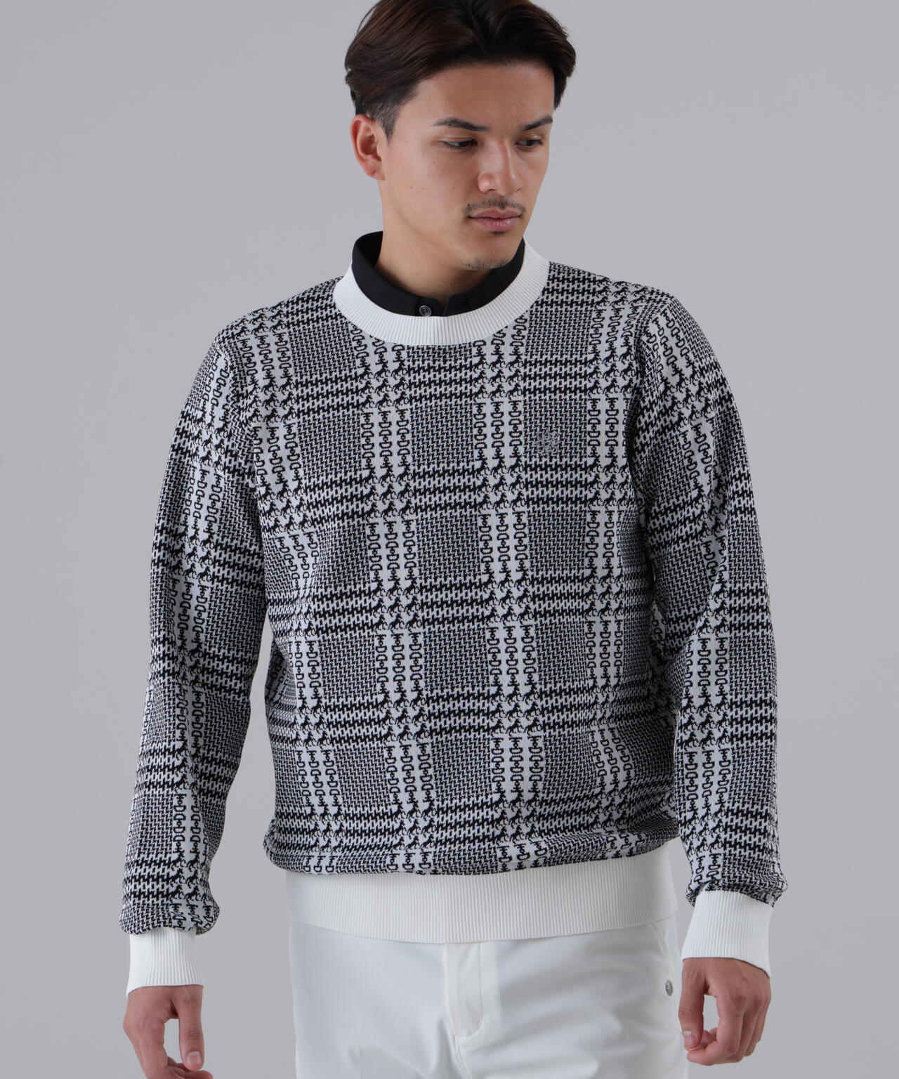 14Gホースビットチェックジャガードプルオーバーニット (MENS)
