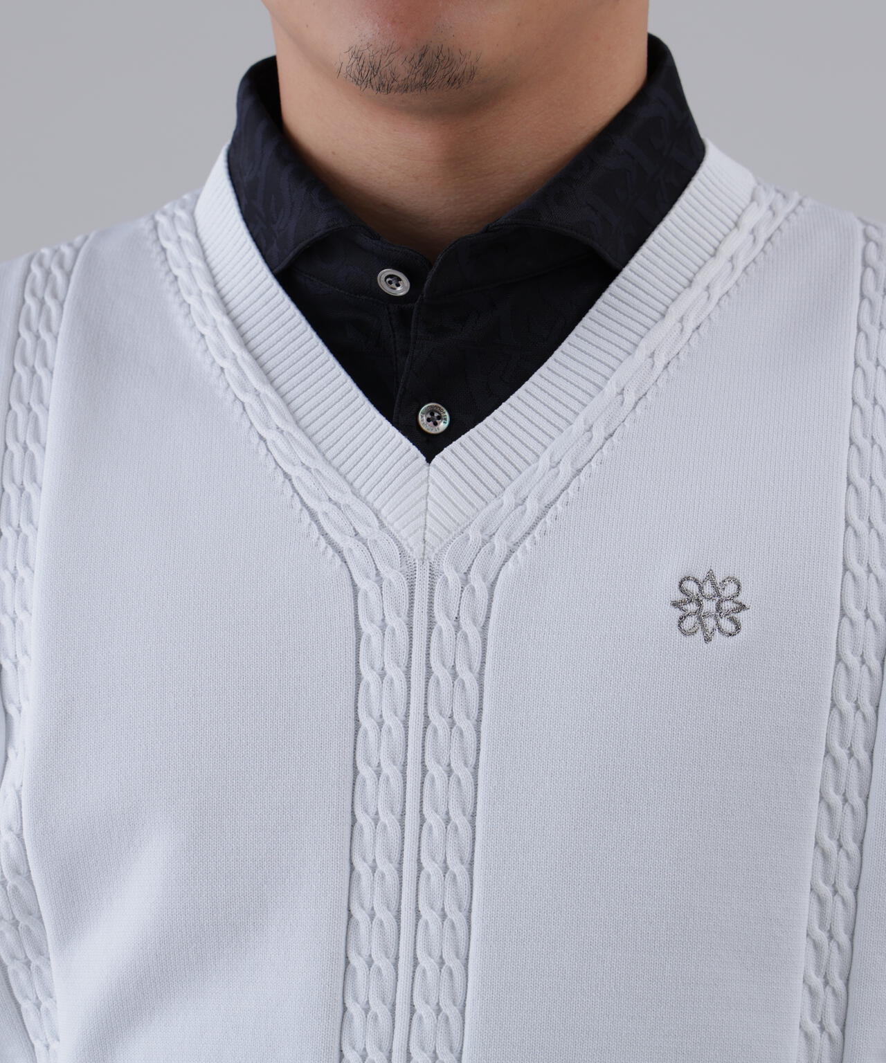 9GケーブルVネックニットベルトプルオーバー (MENS)