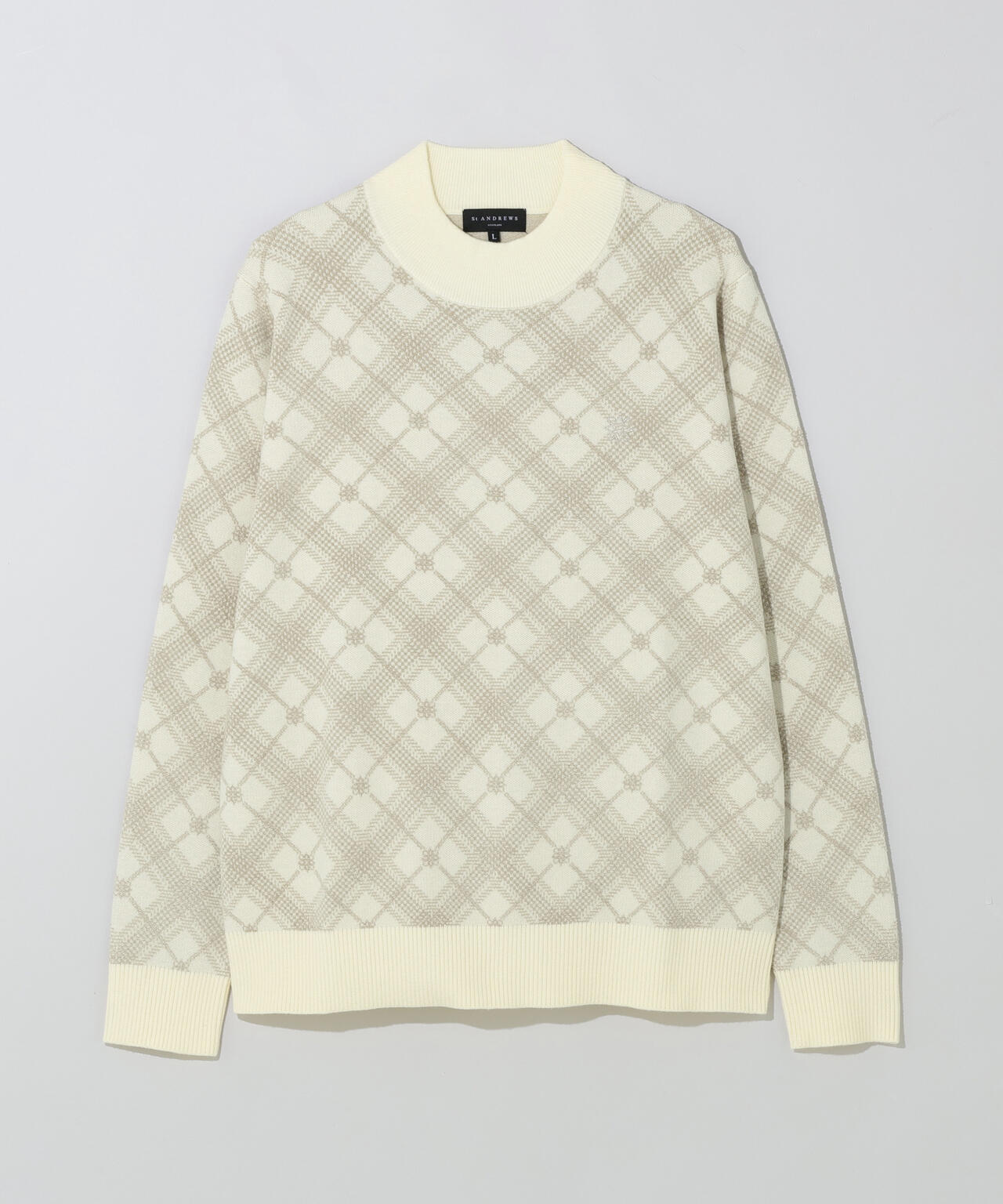 12Gケルトバイヤスチェックジャガードモックネックニットプルオーバー