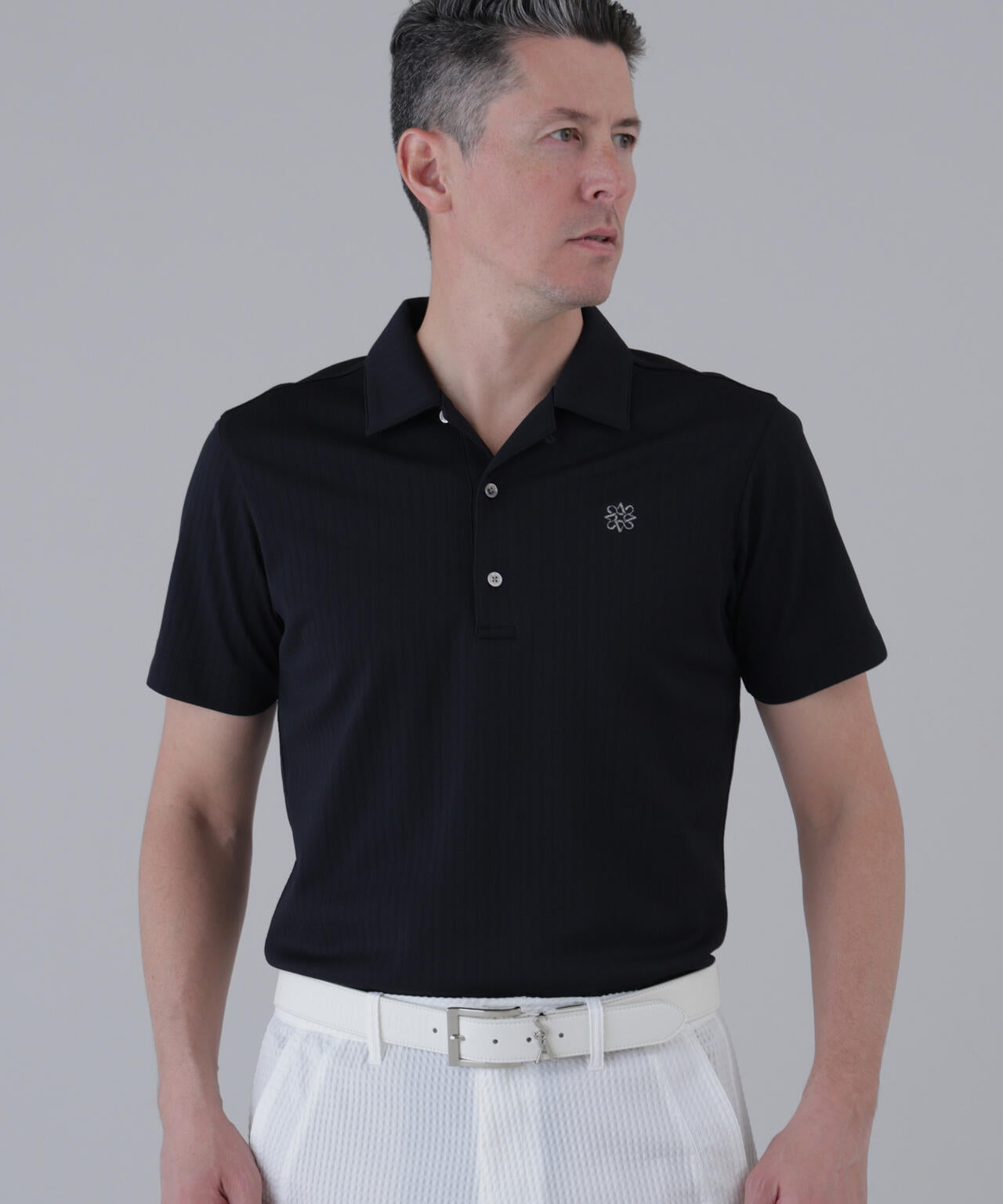 St Andrews ロゴプリントシャツ 黒 サッカー調ジャガード半袖シャツ (MENS) | St ANDREWS（セント