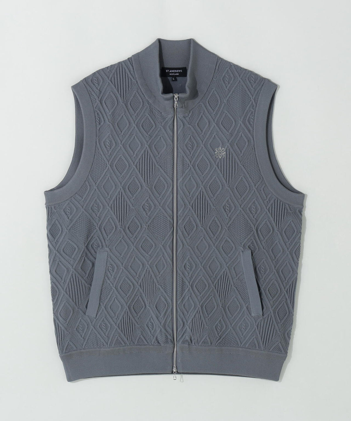 14G地柄ジップアップベスト (MENS)