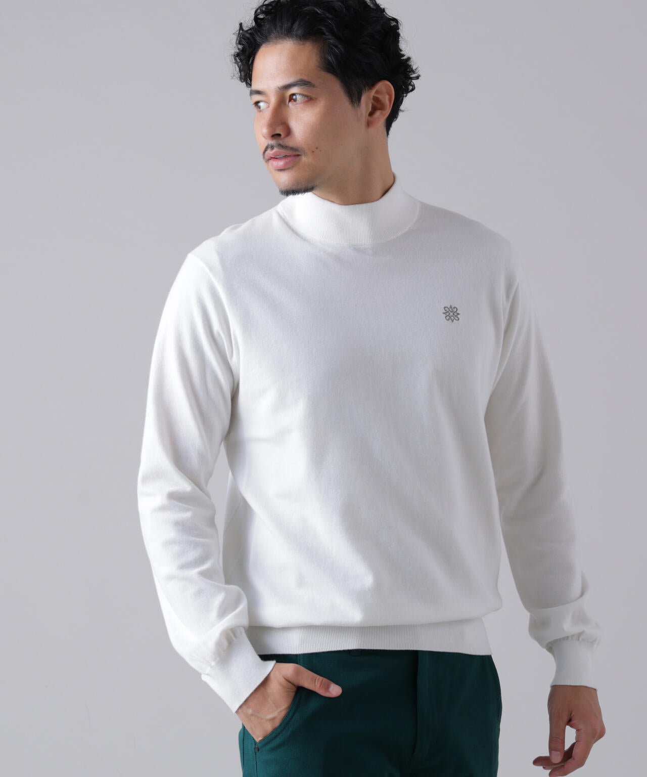 カシミヤタッチ天竺モックネックニットプルオーバー (MENS) | St