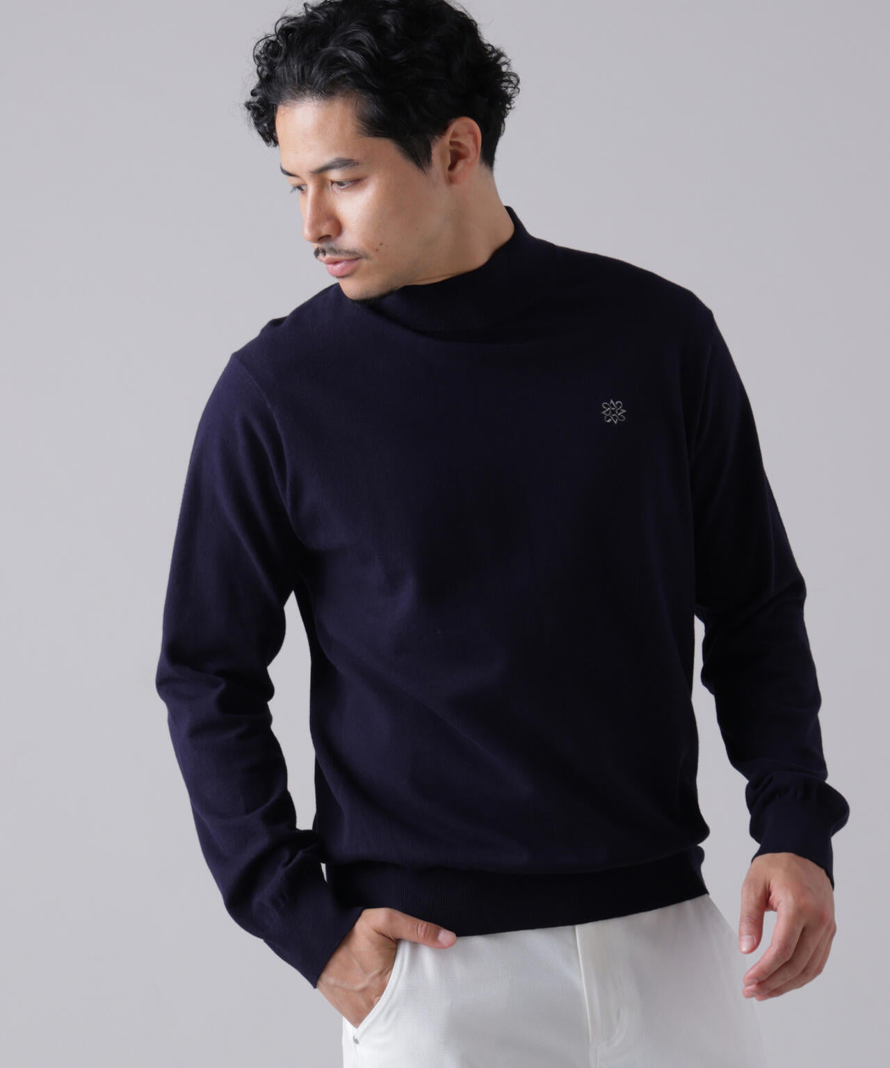 カシミヤタッチ天竺モックネックニットプルオーバー (MENS) | St