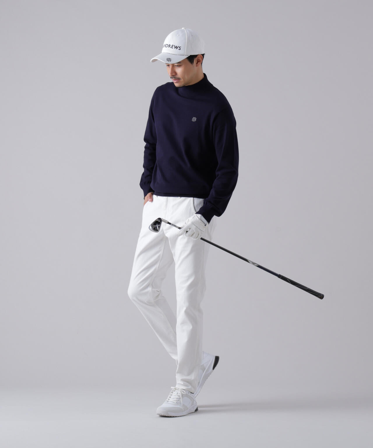 カシミヤタッチ天竺モックネックニットプルオーバー (MENS) | ST
