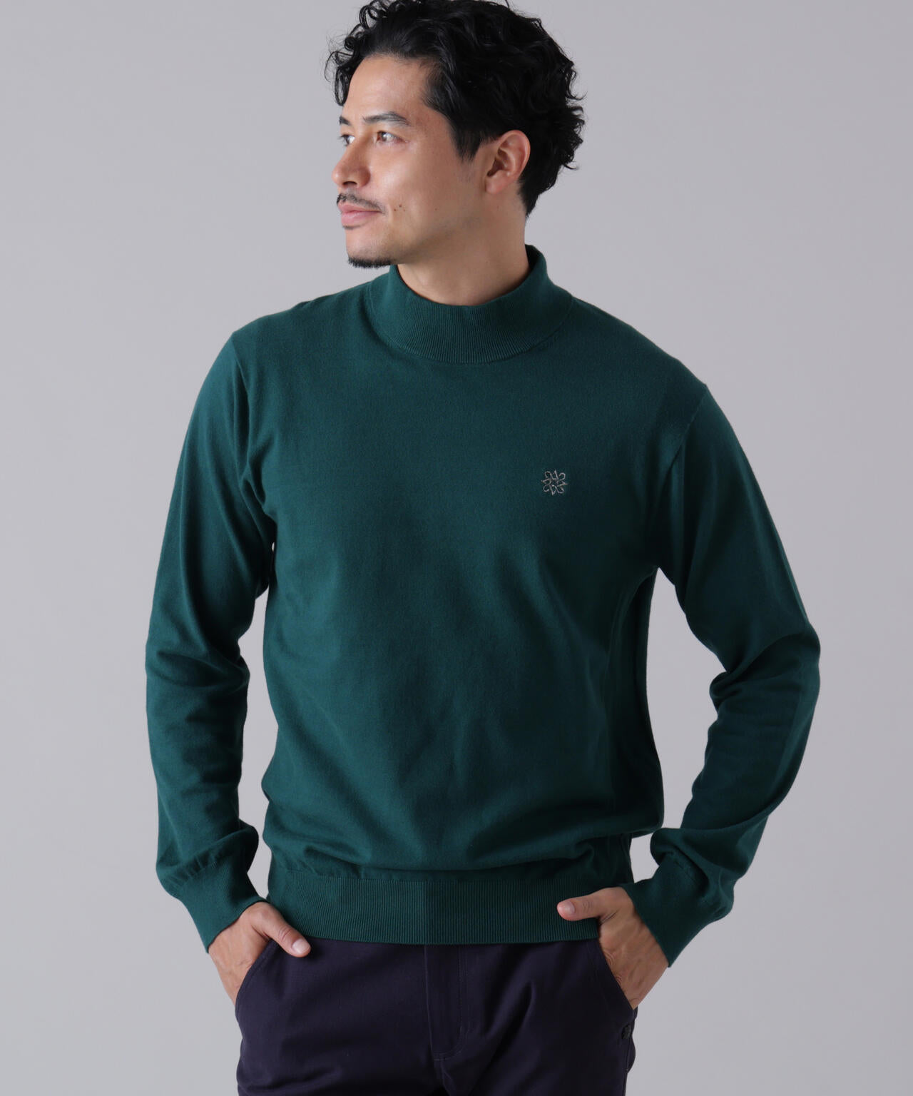 カシミヤタッチ天竺モックネックニットプルオーバー (MENS) | St