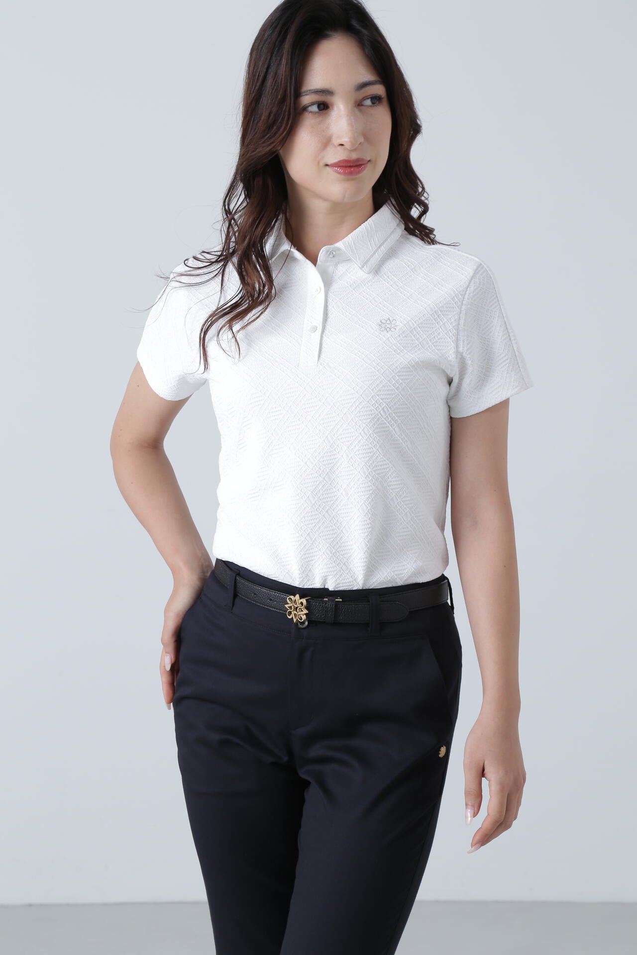 菱形ジャガード半袖シャツ (WOMENS)