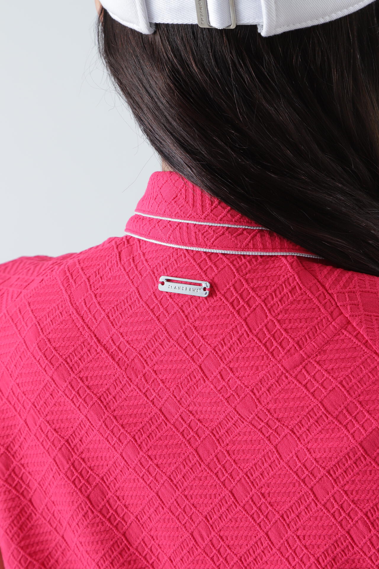 菱形ジャガード半袖シャツ (WOMENS)