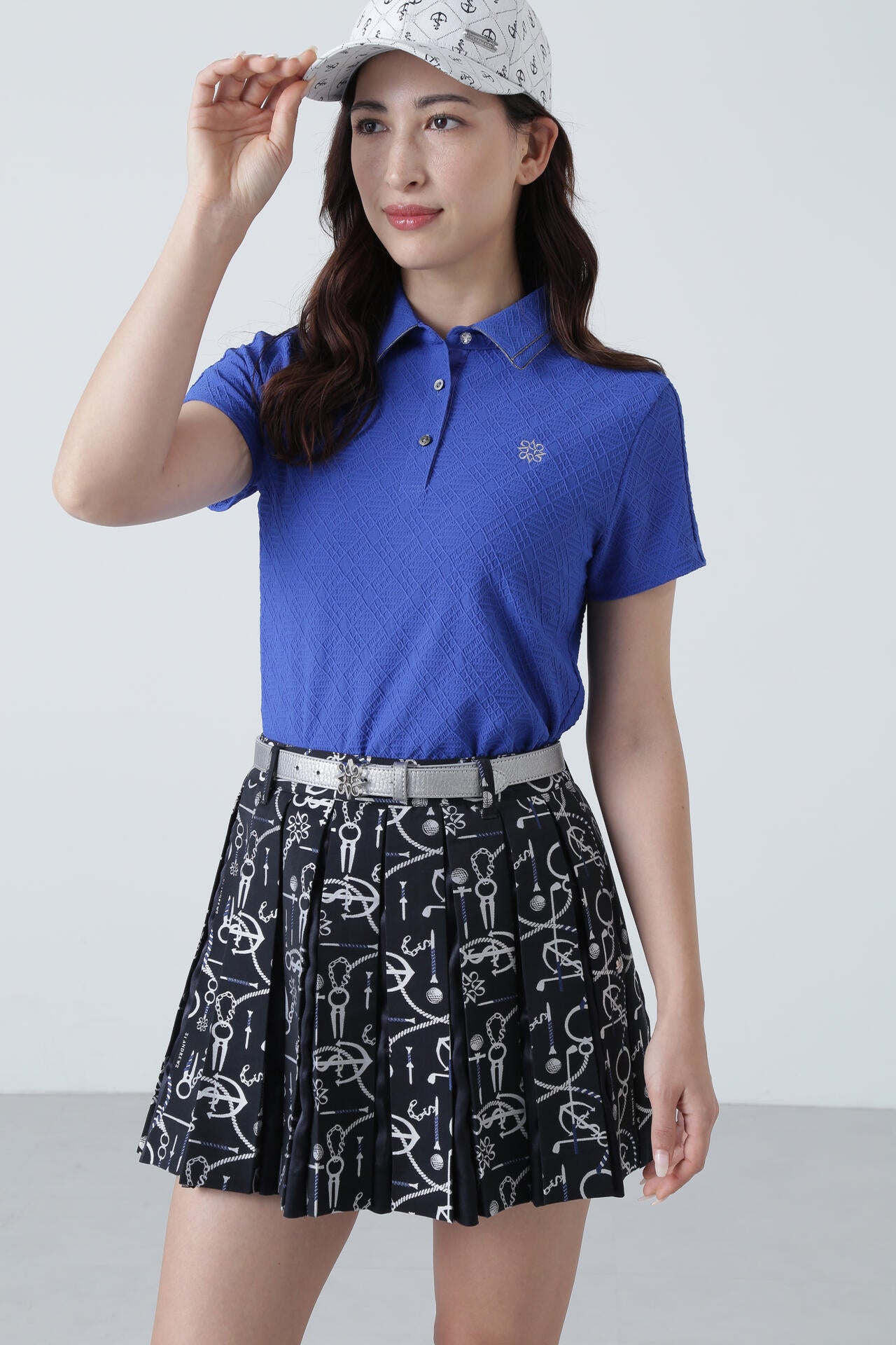 菱形ジャガード半袖シャツ (WOMENS)