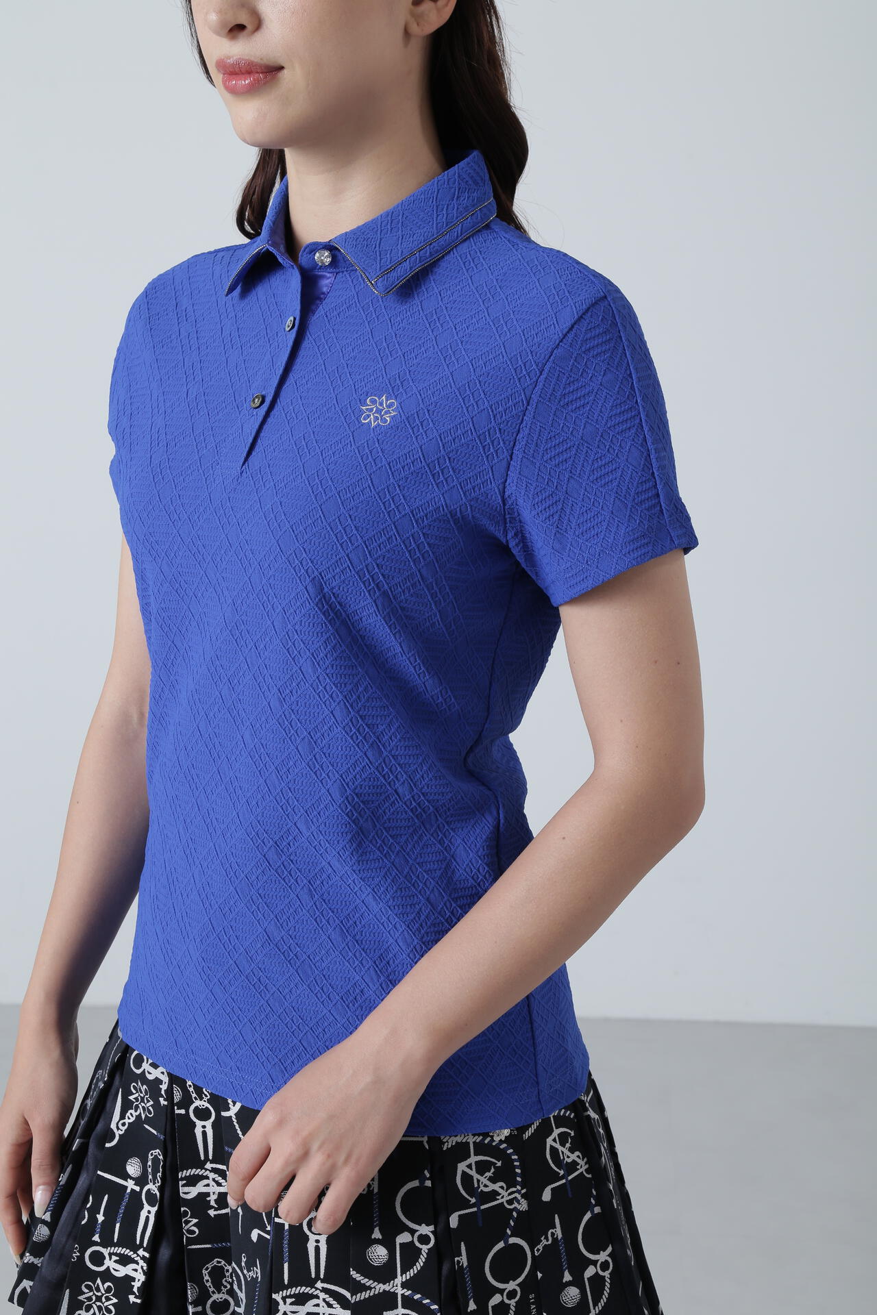 菱形ジャガード半袖シャツ (WOMENS)