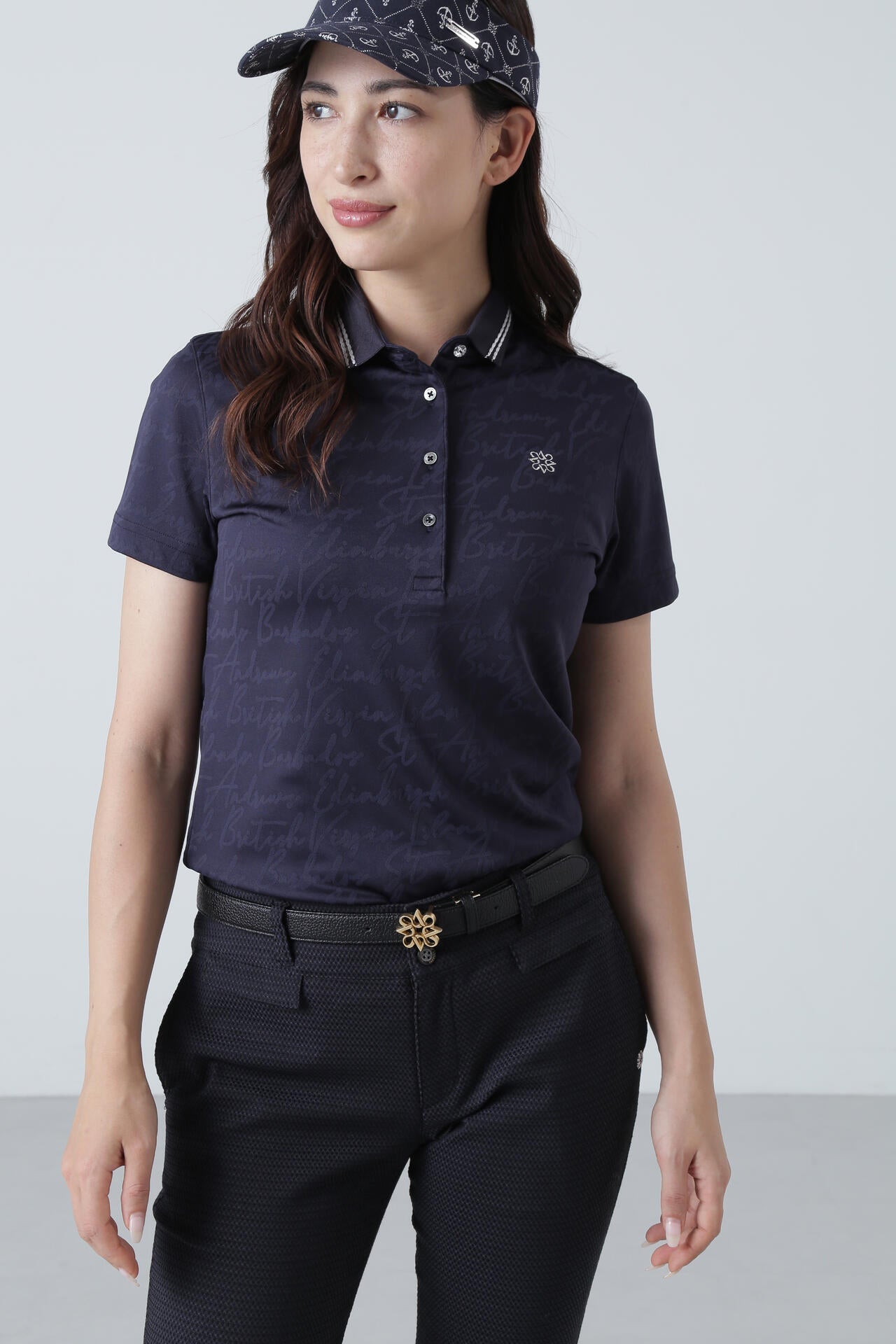 ハンドライティングジャガード無地 半袖ポロシャツ (WOMENS)