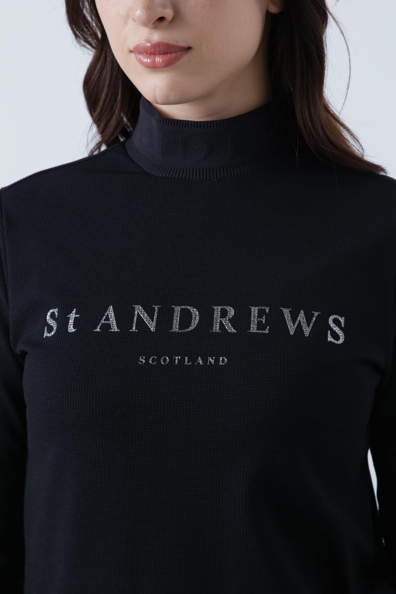 St ANDREWS ブラック 長袖 ハイネック ゴルフ　インナーウェア　S セント・アンドリュース St ANDREWS ベア天竺 ハイネック長袖