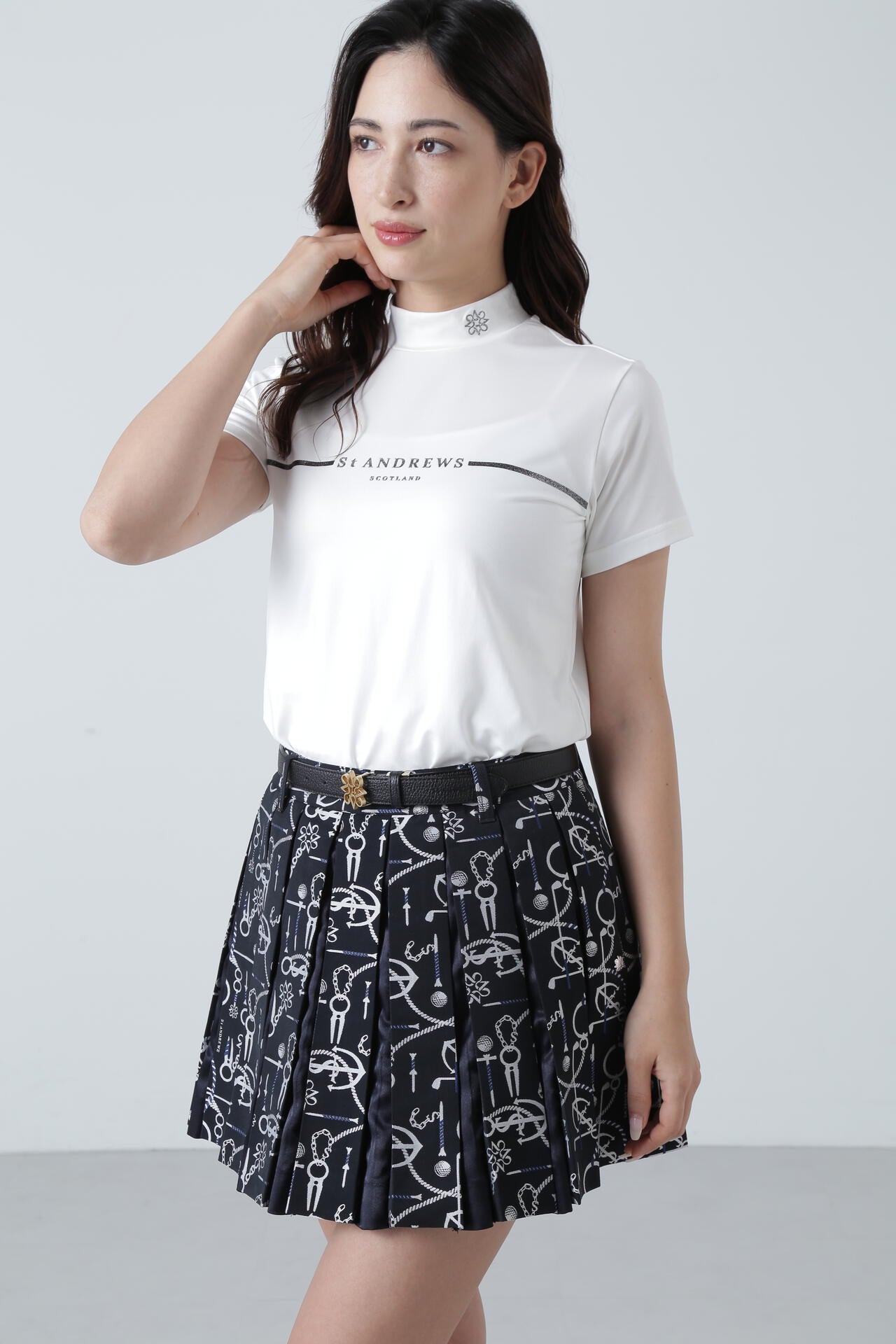 カチオンポリエステルベア天竺 半袖ハイネックカットソー (WOMENS)