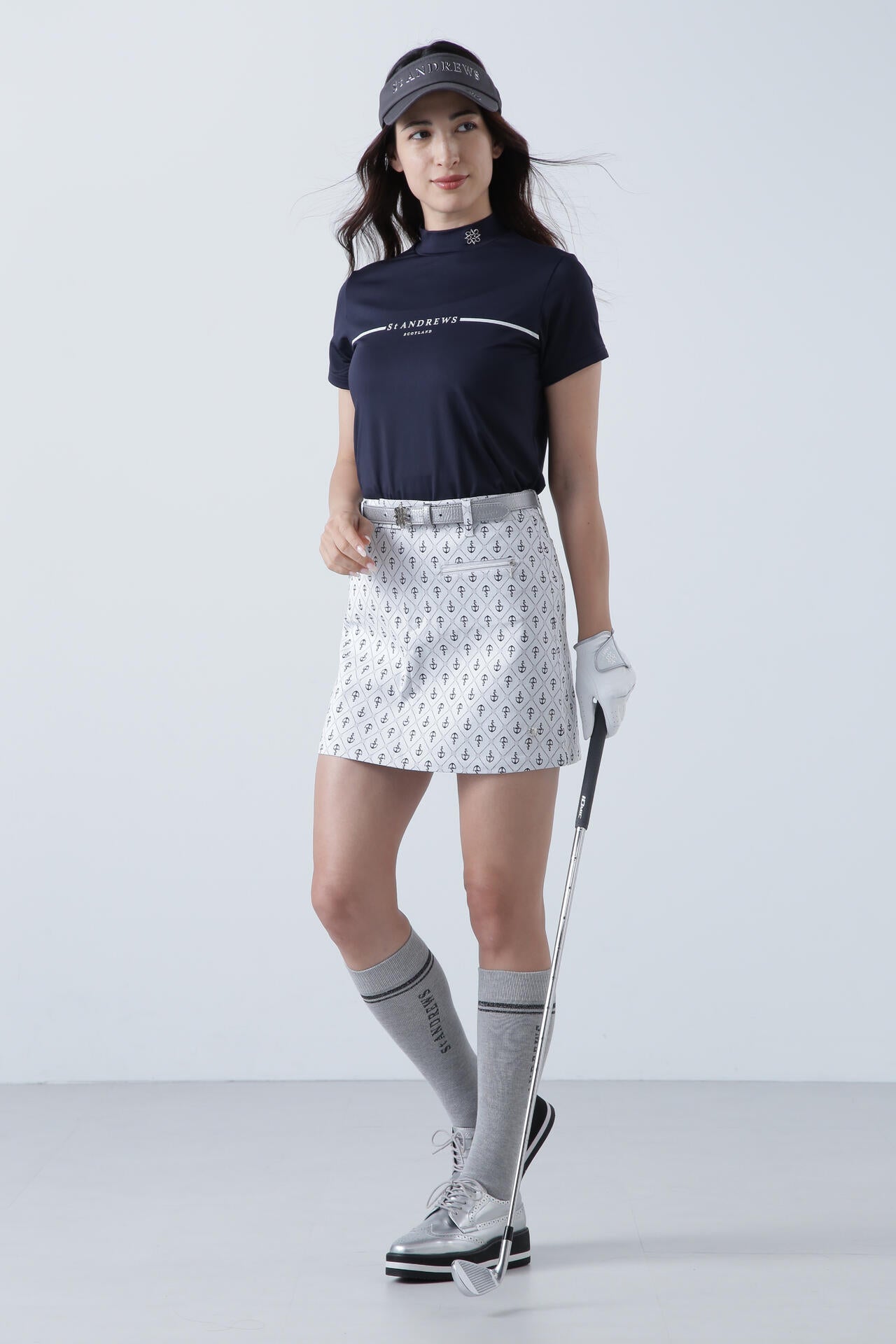 カチオンポリエステルベア天竺 半袖ハイネックカットソー (WOMENS)