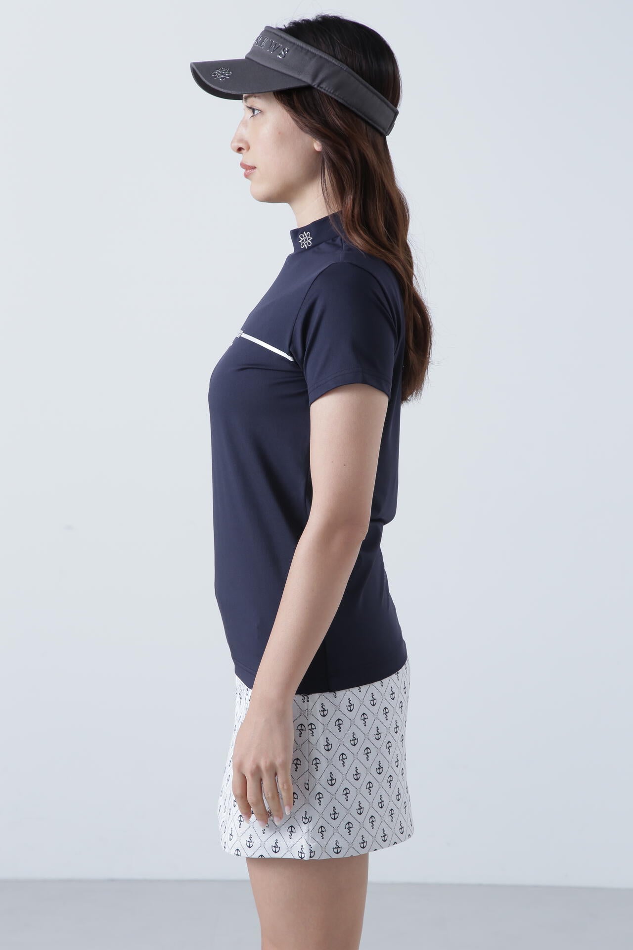 カチオンポリエステルベア天竺 半袖ハイネックカットソー (WOMENS)