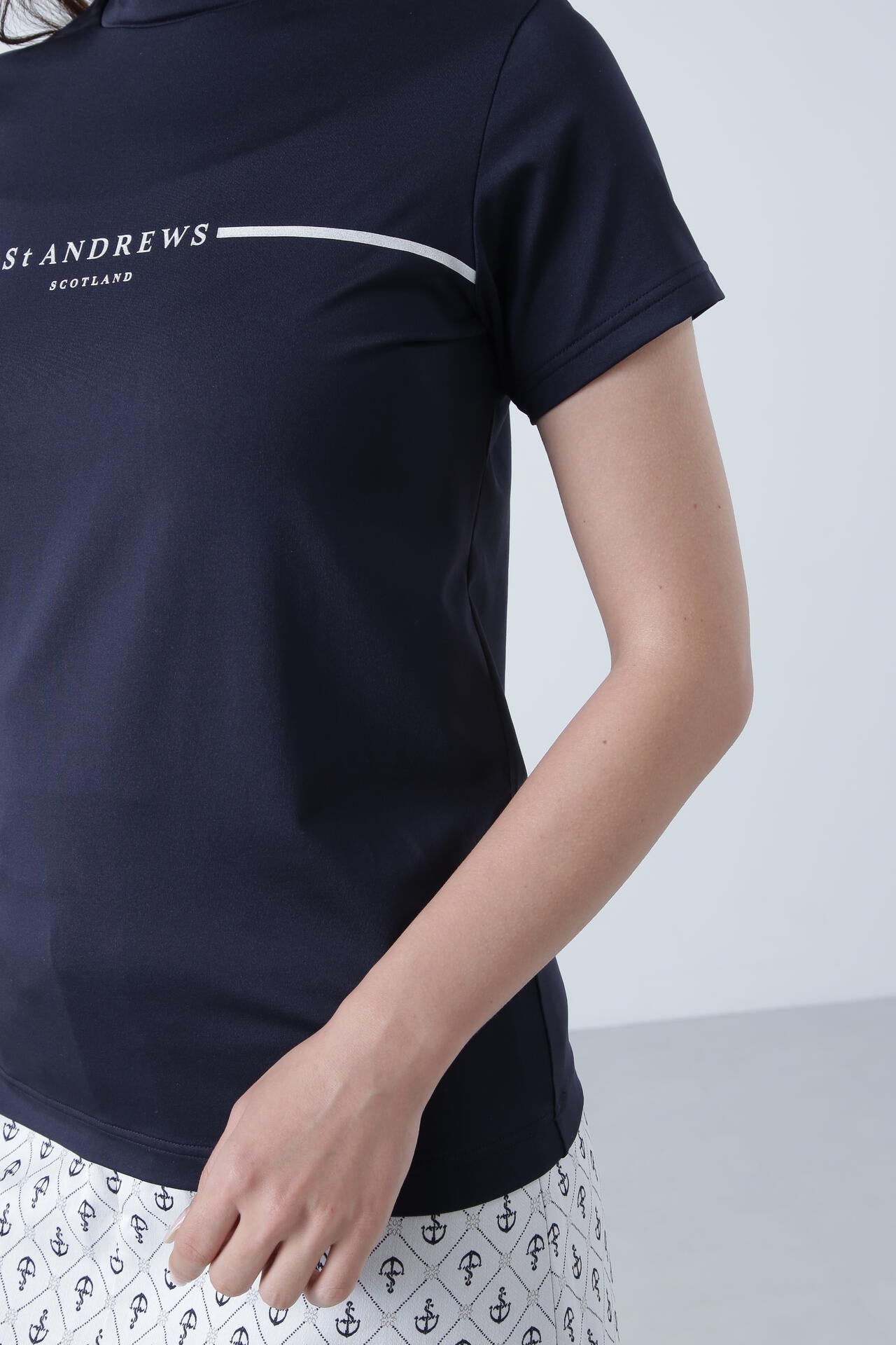 カチオンポリエステルベア天竺 半袖ハイネックカットソー (WOMENS)