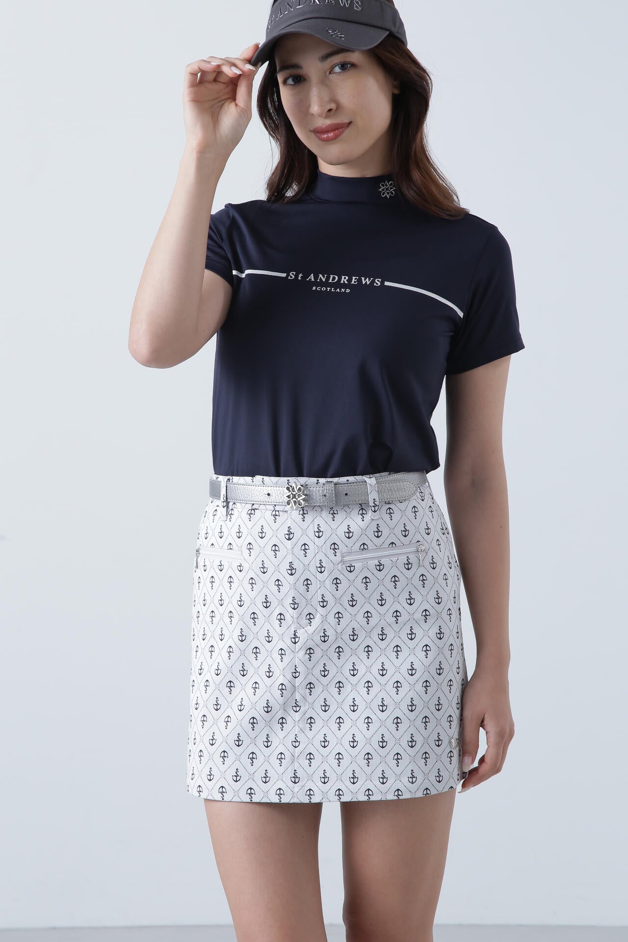 カチオンポリエステルベア天竺 半袖ハイネックカットソー (WOMENS