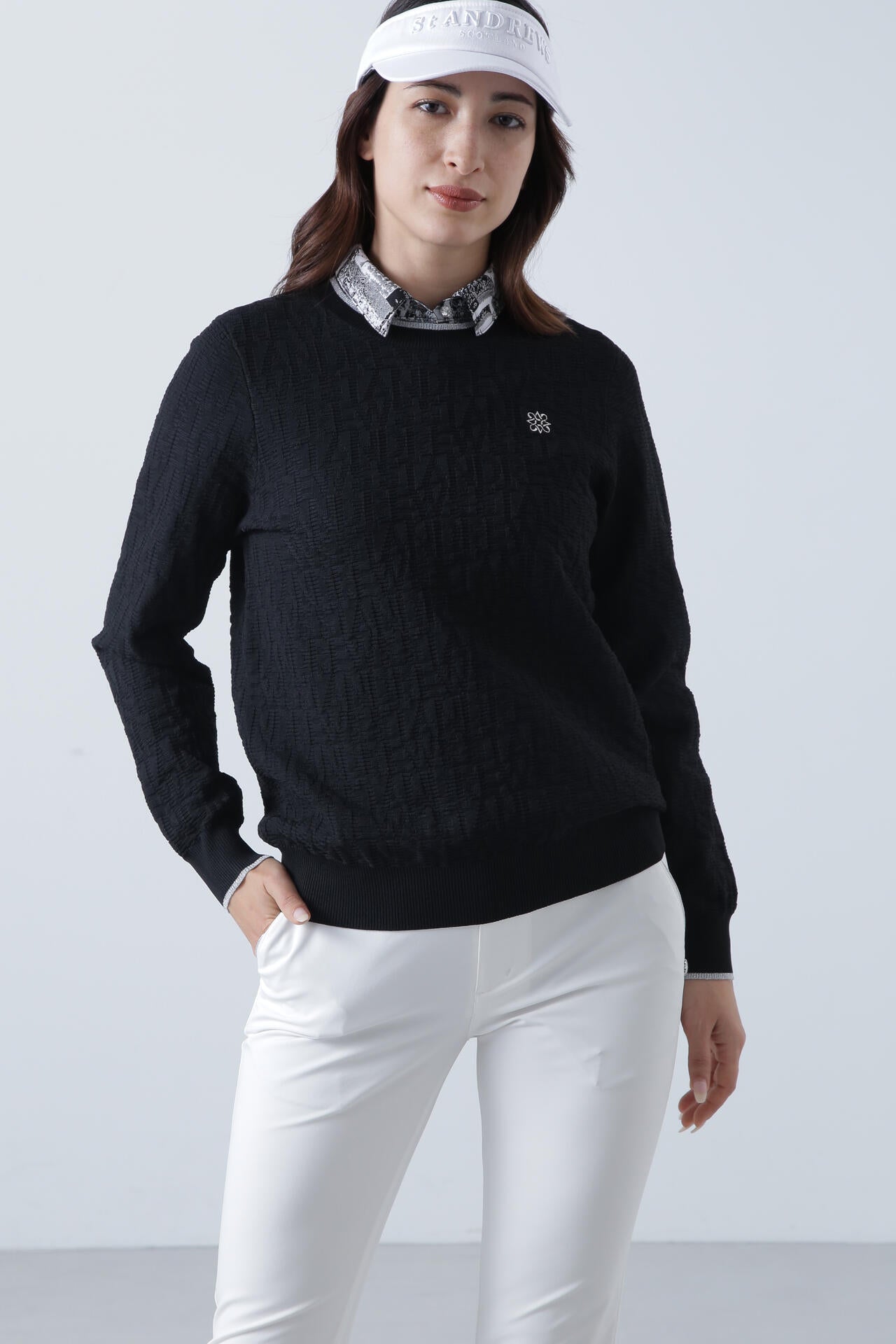 あい 14Gスクエアロゴジャガードクルーネックニットプルオーバー