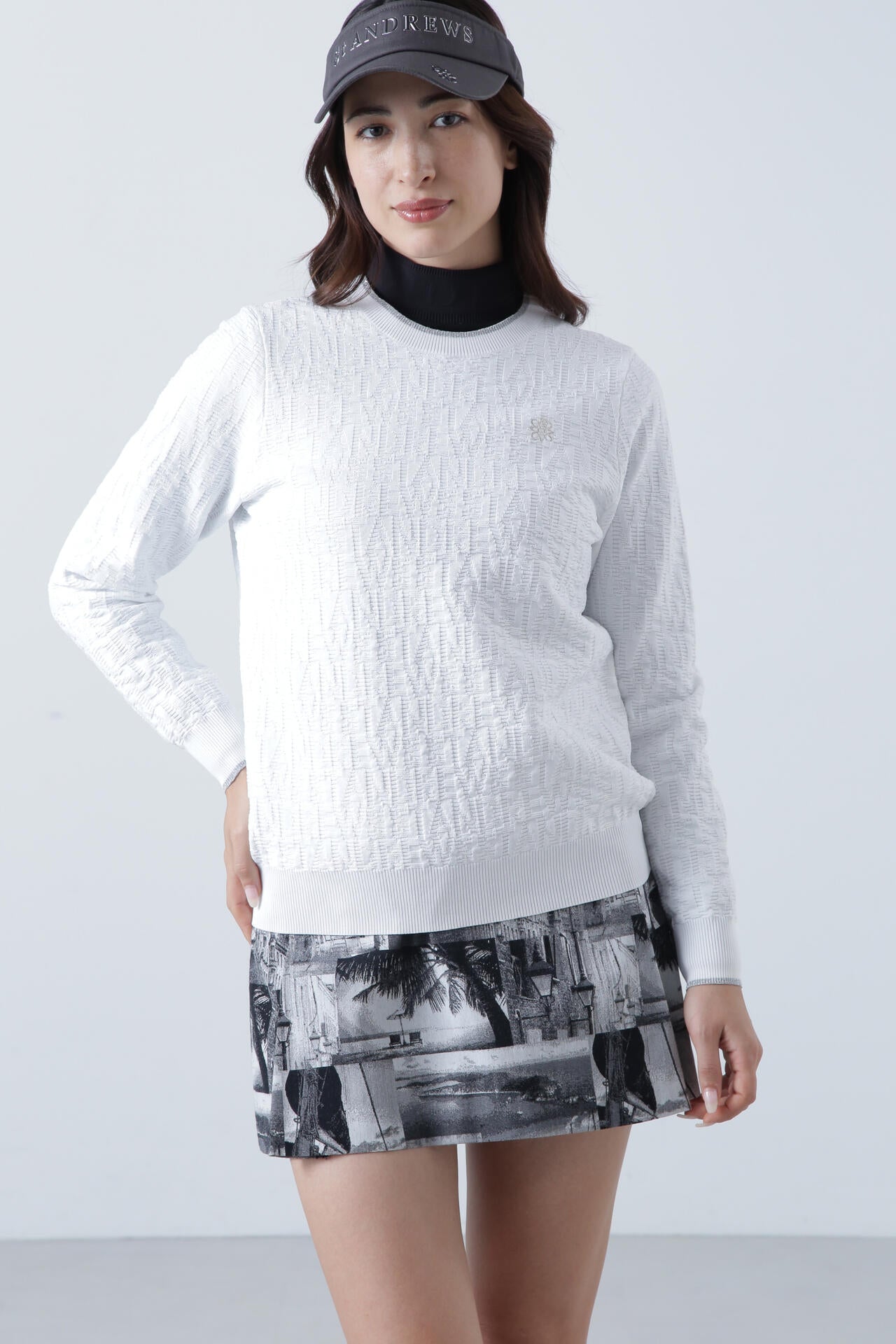 14Gスクエアロゴジャガードクルーネックニットプルオーバー