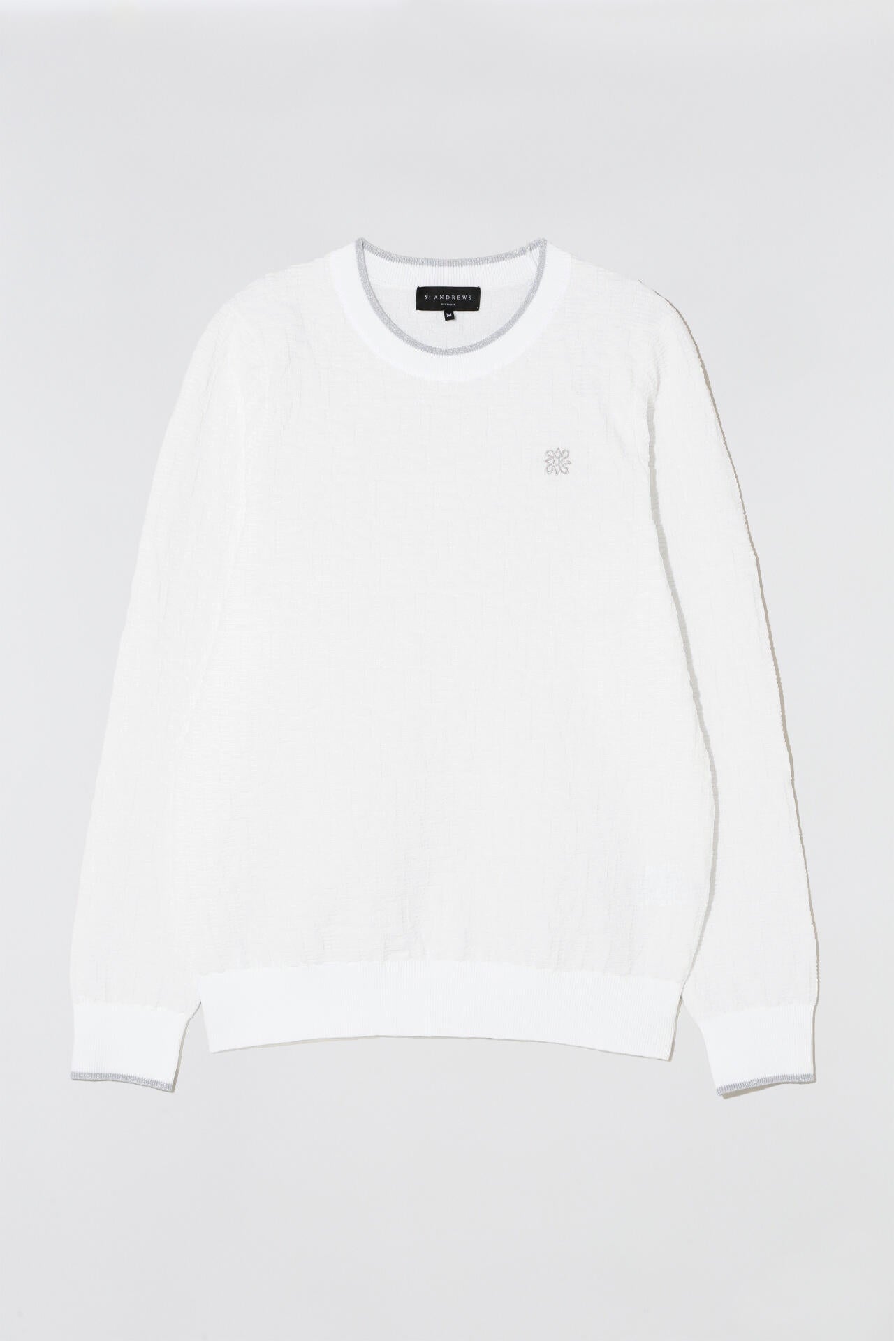 新品タグ付 St ANDREWS モックネック長袖シャツ 22年モデル ホワイト 14Gスクエアロゴジャガードクルーネックニットプルオーバー