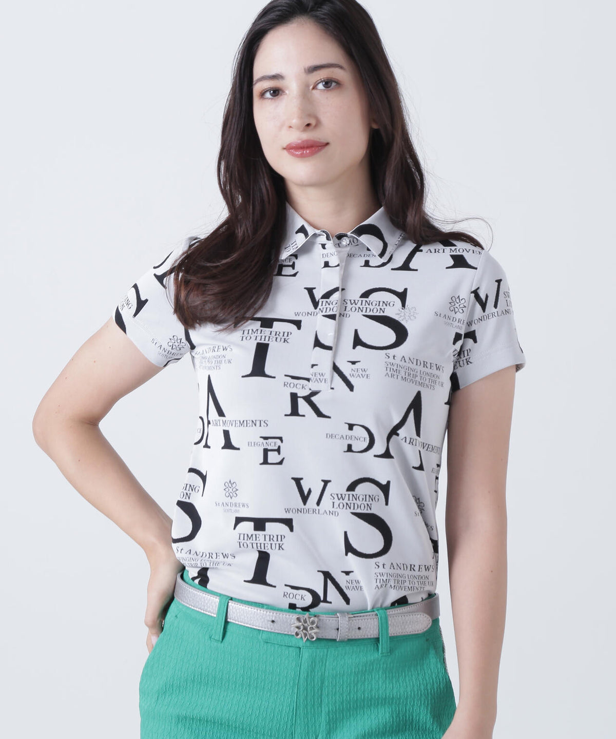 コンセプト柄ジャガード半袖シャツ (WOMENS)