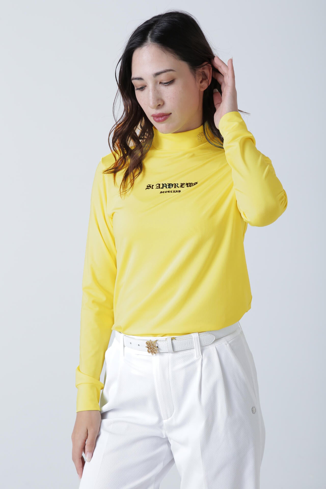 カチオンポリエステルベア天長袖ハイネックカットソー (WOMENS)