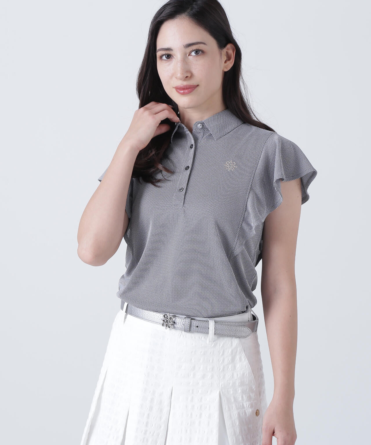 カチオンレトロバーズアイ鹿の子フリル半袖シャツ (WOMENS) | St