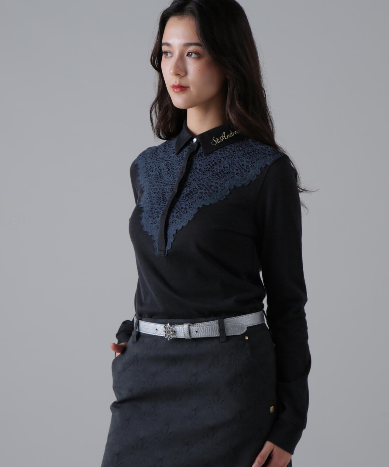 リファインジャージ×レース長袖シャツ (WOMENS)