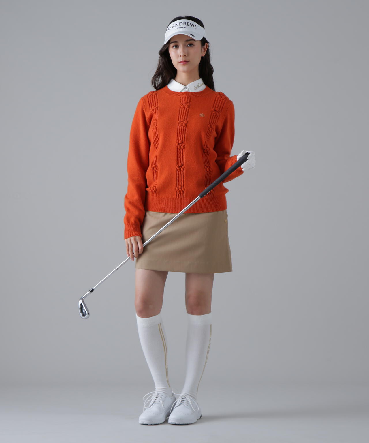 9Gアイレットリブ花柄クルーネックニットプルオーバー (WOMENS)