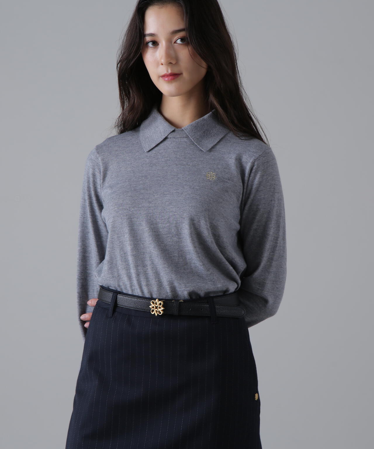 16G天竺襟付きクルーネックニットプルオーバー (WOMENS)