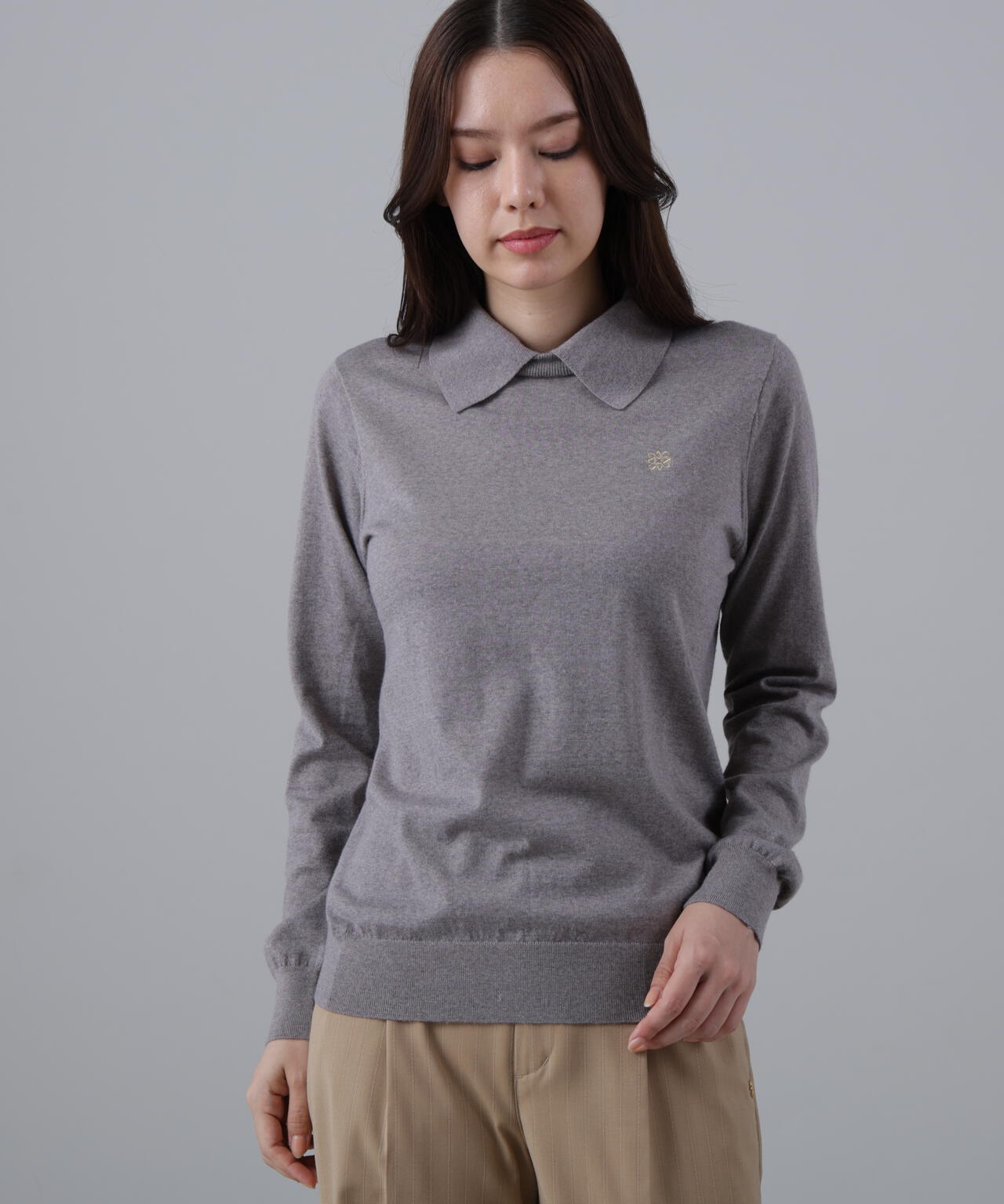 16G天竺襟付きクルーネックニットプルオーバー (WOMENS) | St