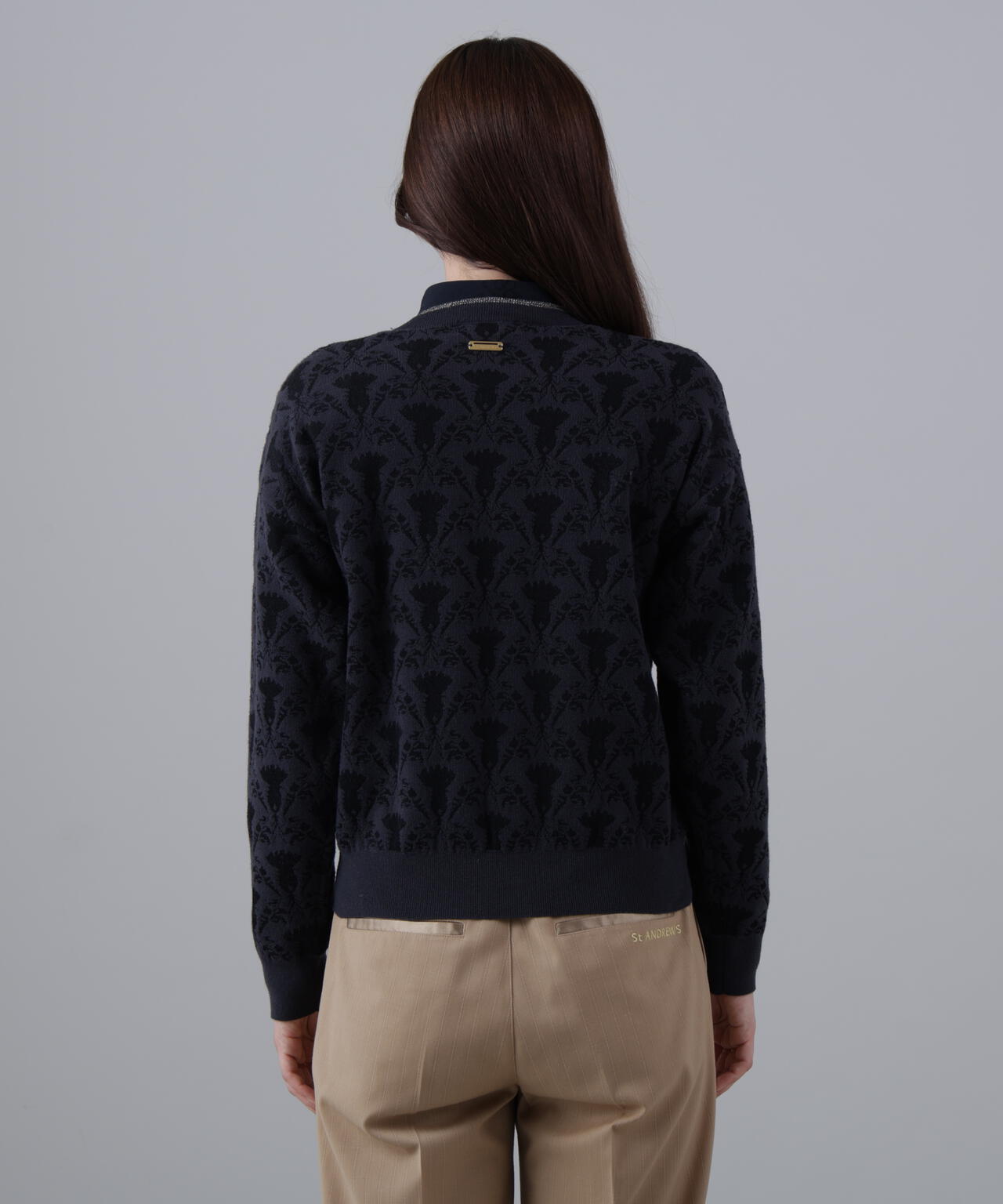 14Gアザミダマスクジャガードクルーネックニットプルオーバー (WOMENS