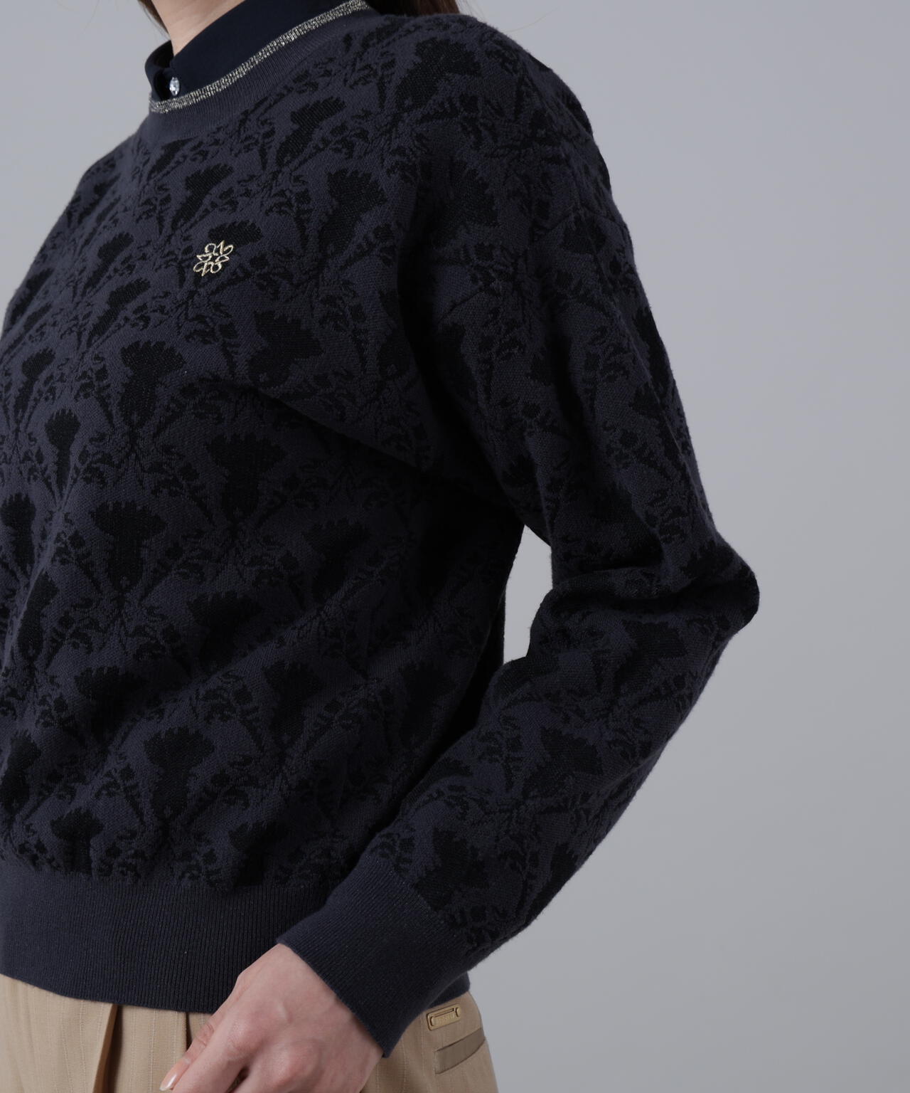 14Gアザミダマスクジャガードクルーネックニットプルオーバー (WOMENS