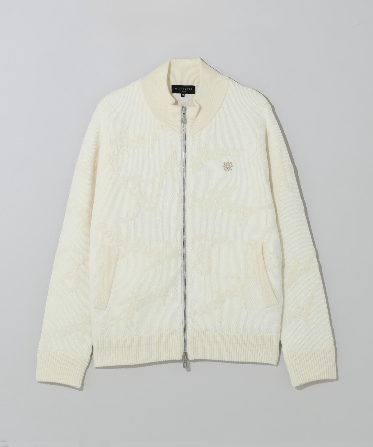 ✨人気✨St Andrews ニットジャケット ブルゾン　アイボリー　ゴルフL 7Gランダムロゴジャガードニットブルゾン (WOMENS) | ST ANDREWS