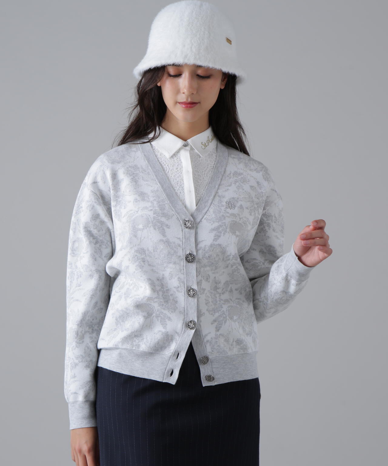 16Gボニースコットランドジャガードニットカーディガン (WOMENS)