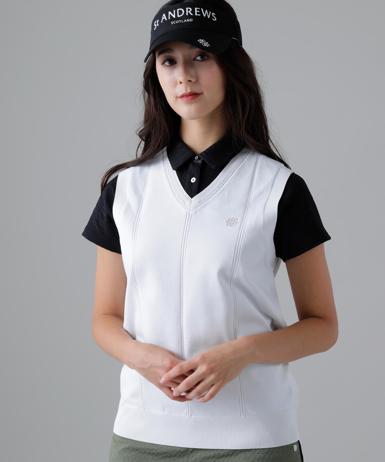 14G天竺×ケーブル Vネックニットベスト (WOMENS) | ST ANDREWS（セント