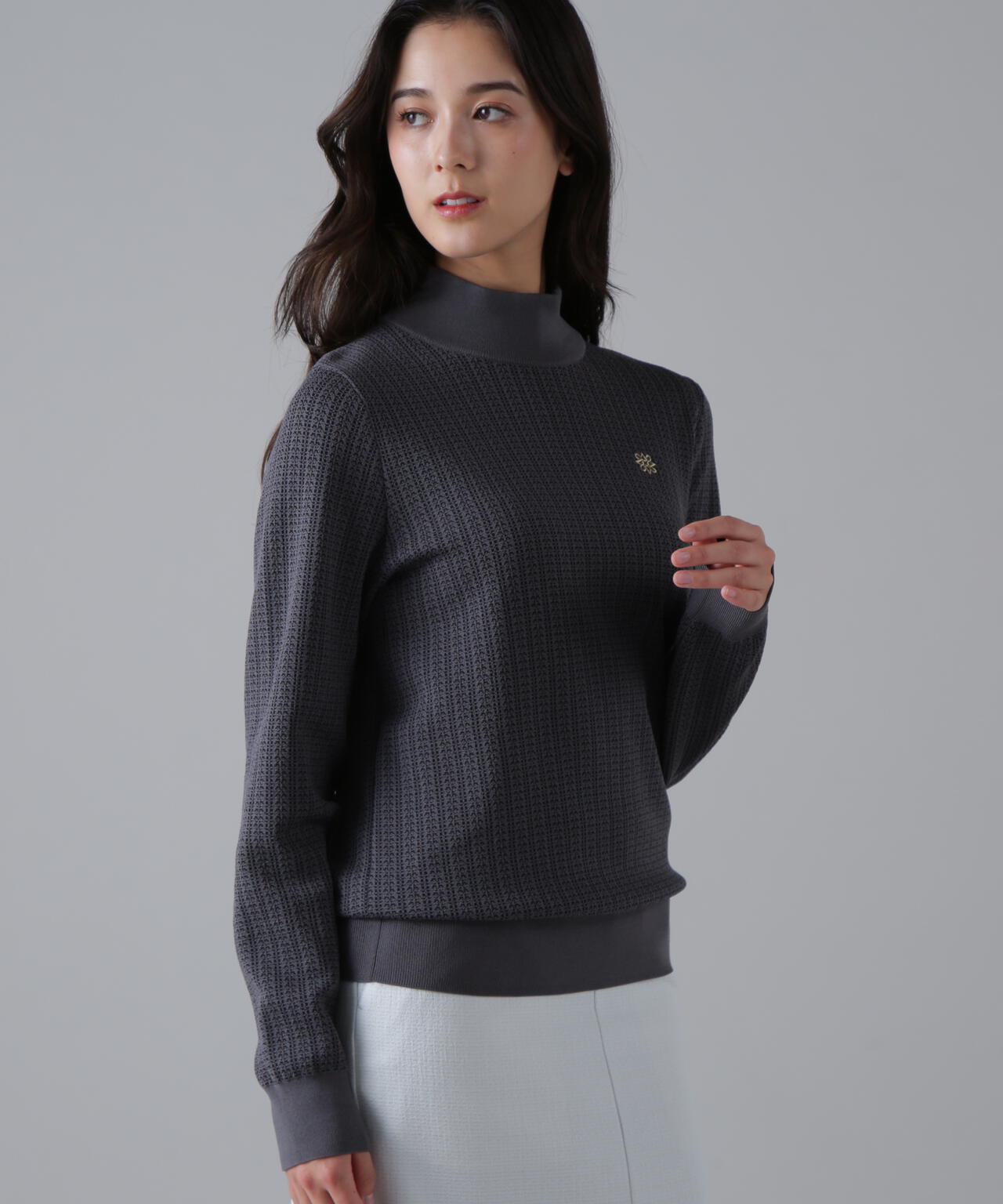 14Gトライアングルジャガードモックネックニットプルオーバー (WOMENS