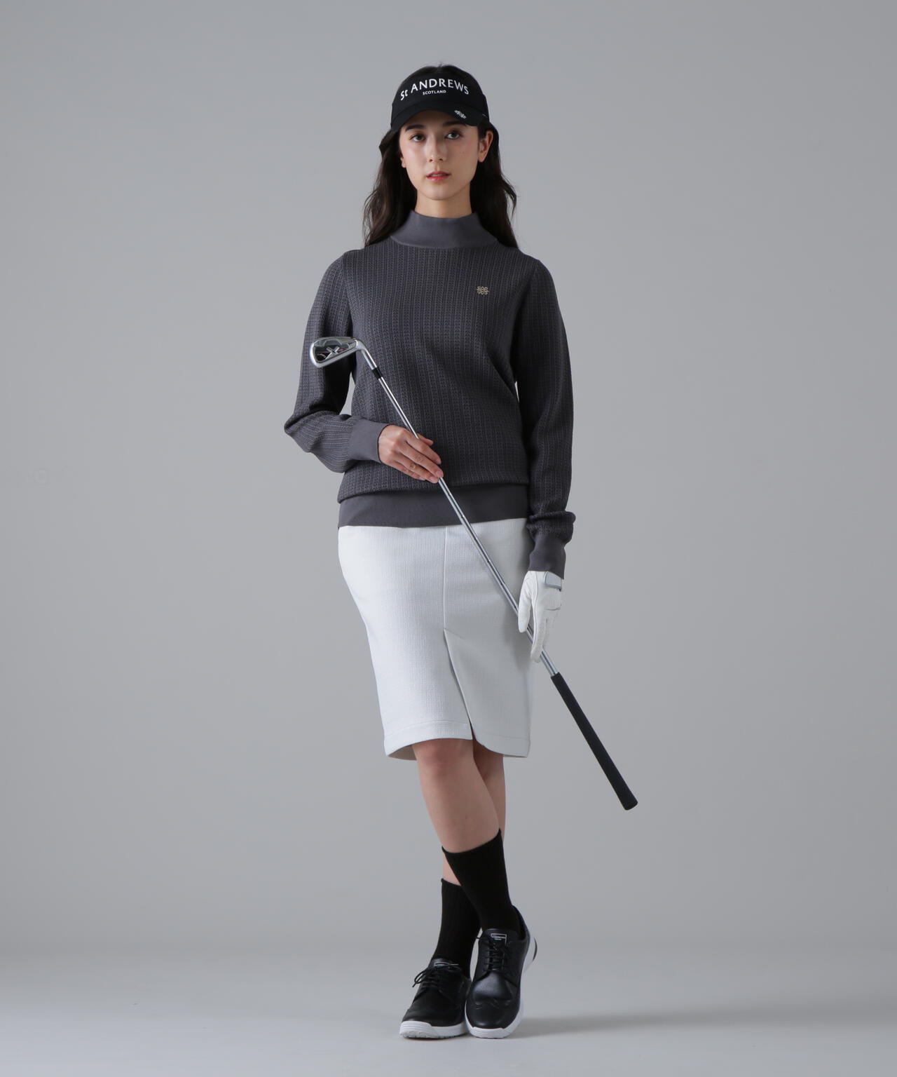14Gトライアングルジャガードモックネックニットプルオーバー (WOMENS