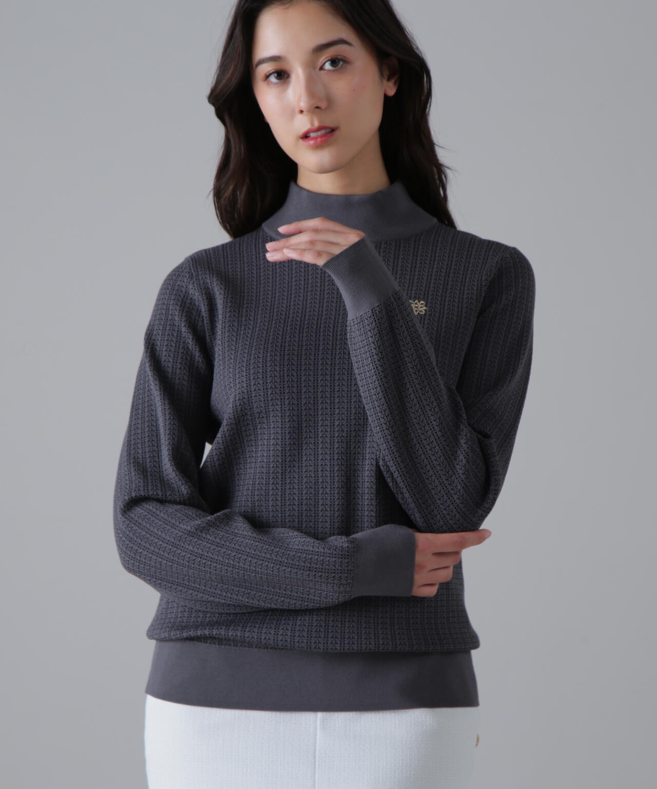 14Gトライアングルジャガードモックネックニットプルオーバー (WOMENS