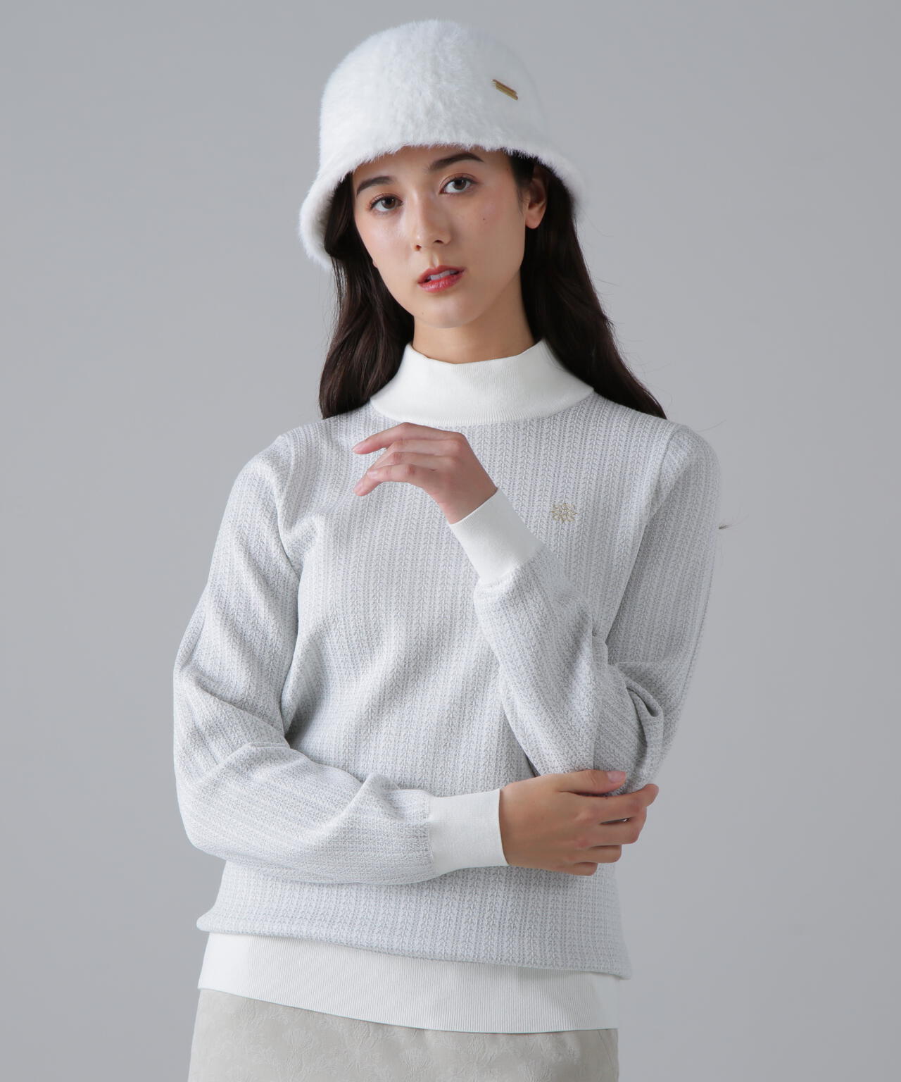 14Gトライアングルジャガードモックネックニットプルオーバー (WOMENS