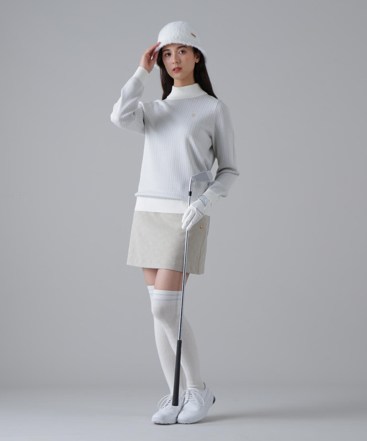 14Gトライアングルジャガードモックネックニットプルオーバー (WOMENS