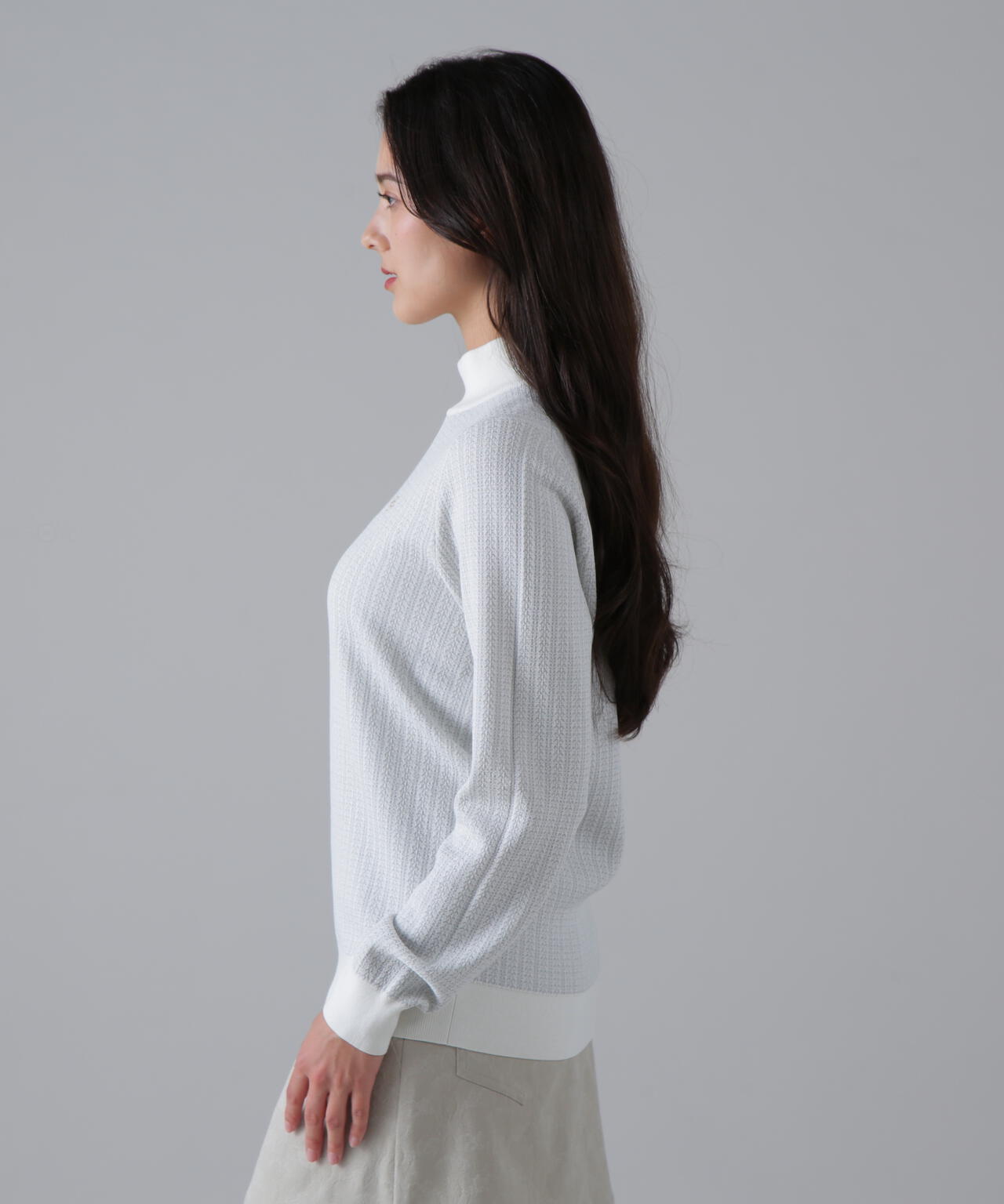 14Gトライアングルジャガードモックネックニットプルオーバー (WOMENS