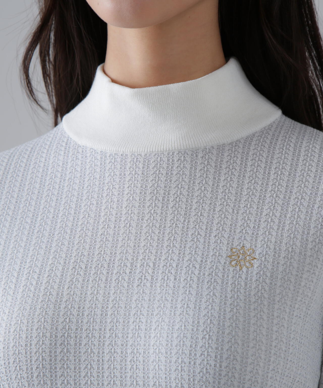 14Gトライアングルジャガードモックネックニットプルオーバー (WOMENS