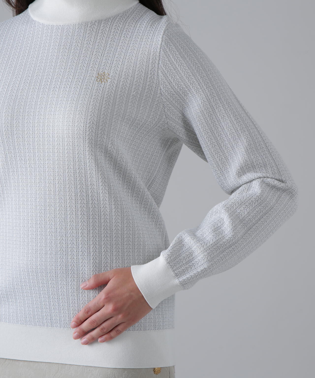 14Gトライアングルジャガードモックネックニットプルオーバー (WOMENS