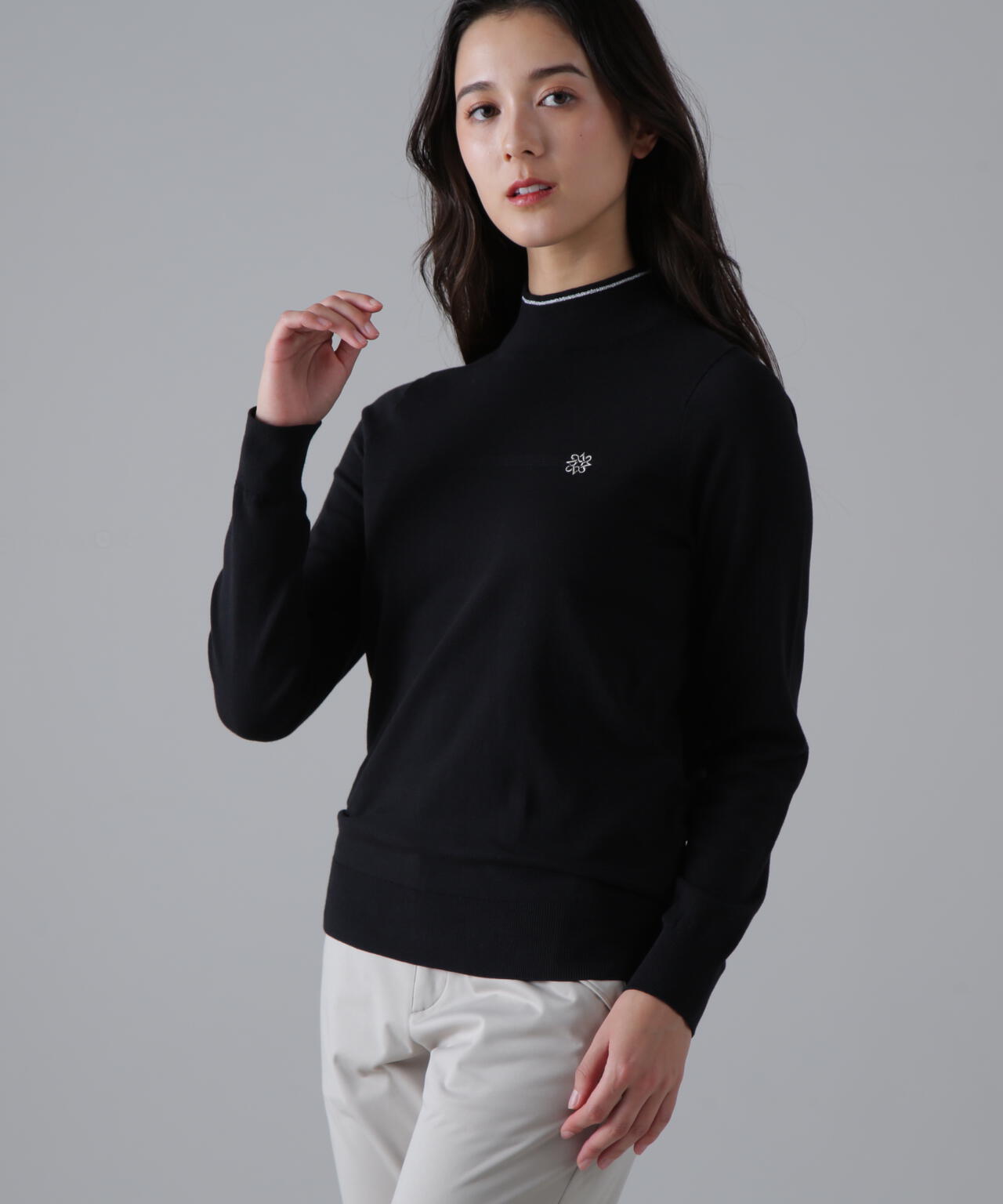 カシミヤタッチ天竺モックネックニットプルオーバー (WOMENS)