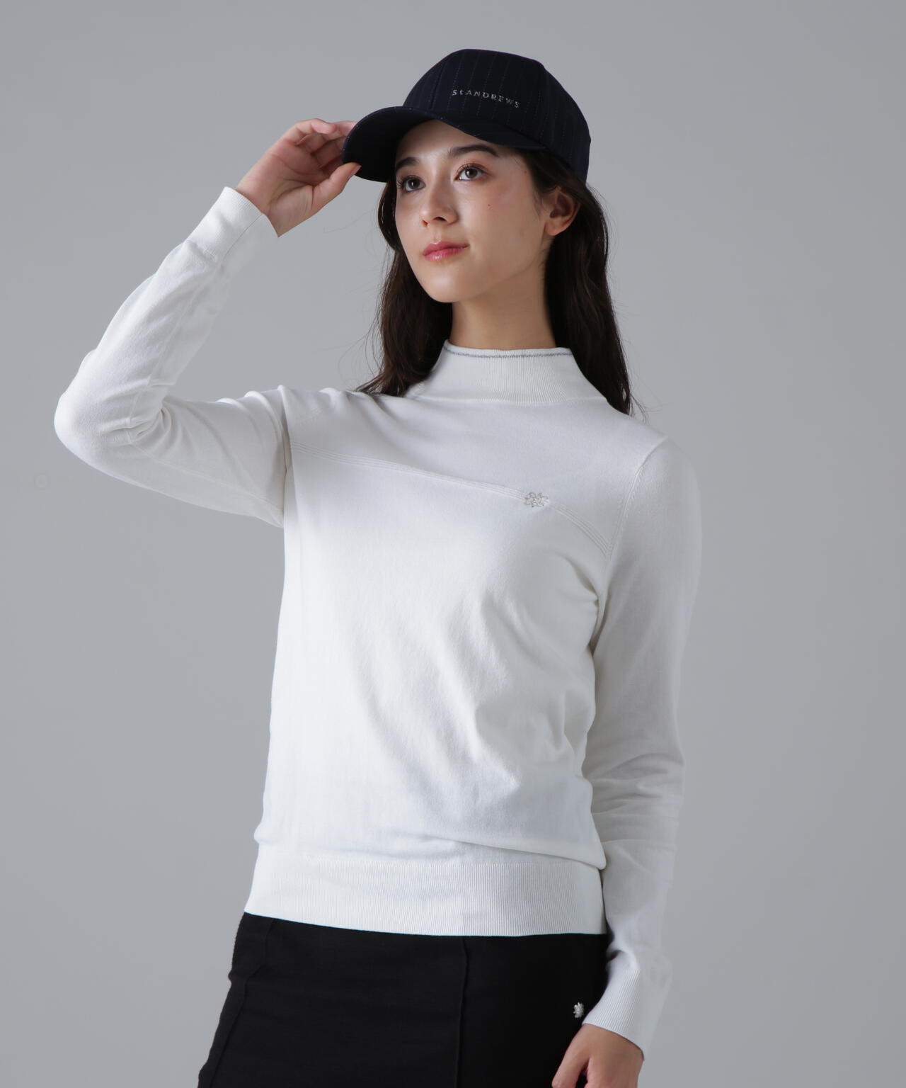 カシミヤタッチ天竺モックネックニットプルオーバー (WOMENS)